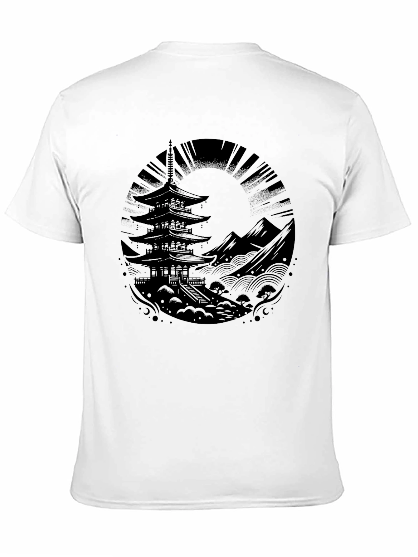 Mens Black Pagoda Graphic Tee