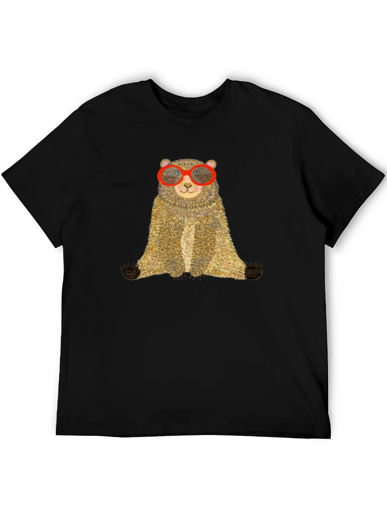 Bear with Glasses Black Tee - Unique Graphic T-Shirt