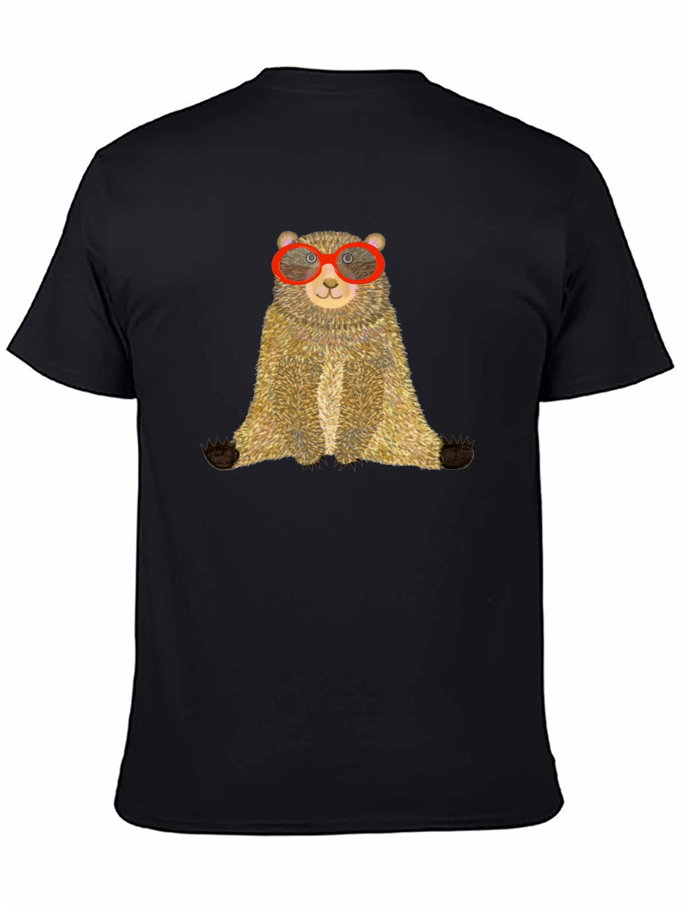 Bear with Glasses Black Tee - Unique Graphic T-Shirt