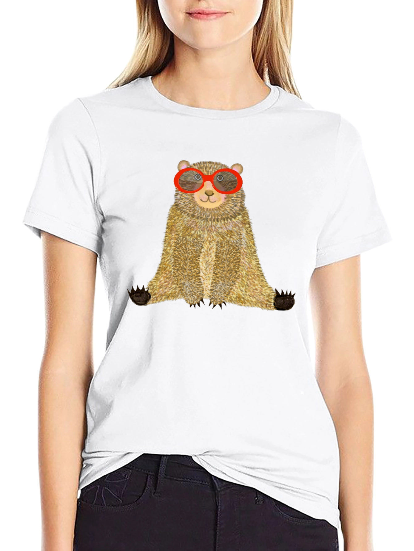 Bear with Glasses Black Tee - Unique Graphic T-Shirt