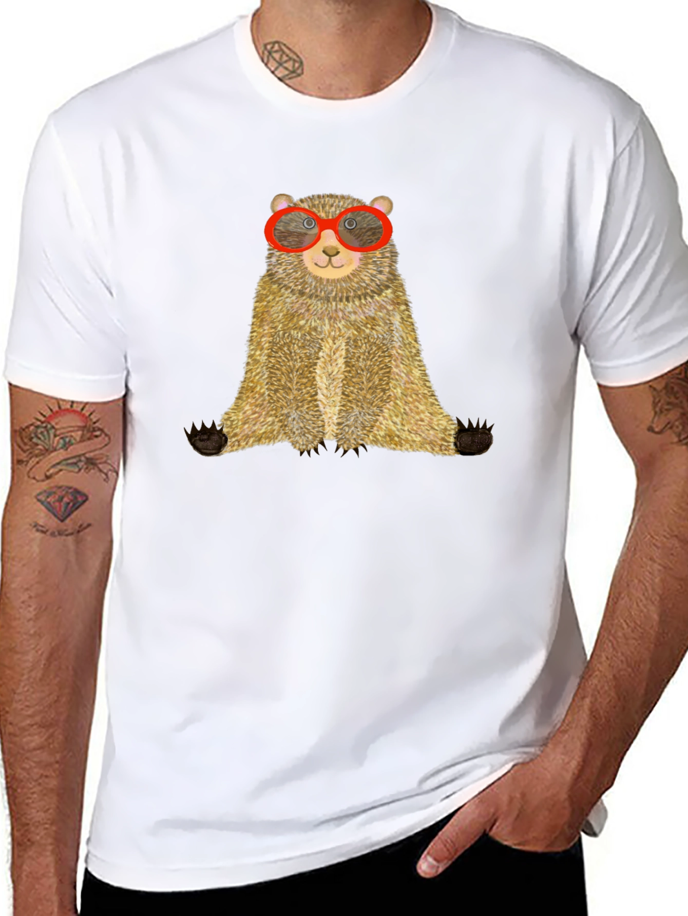 Bear with Glasses Black Tee - Unique Graphic T-Shirt
