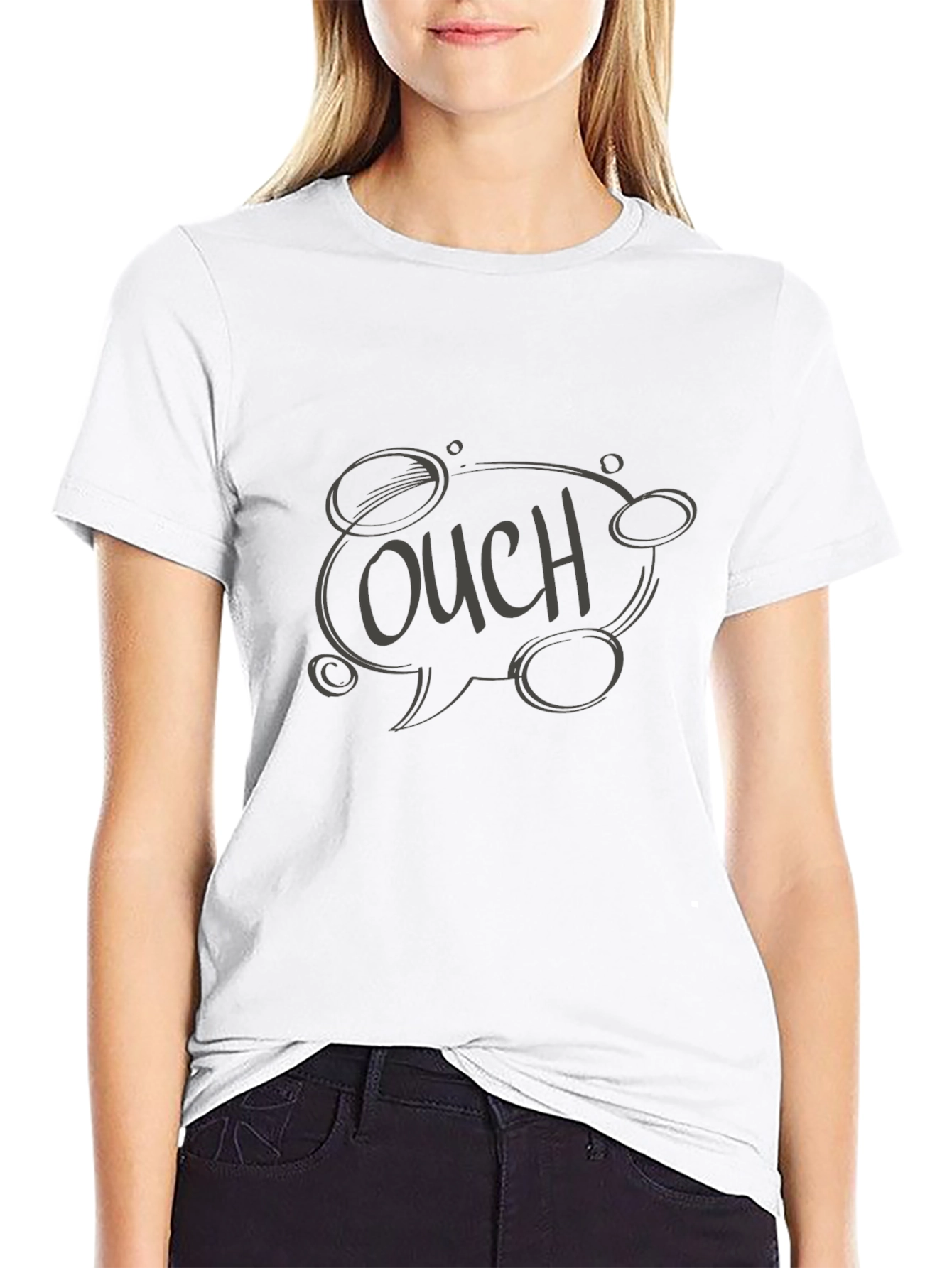 Ouch! Graphic Print Black Cotton T-Shirt