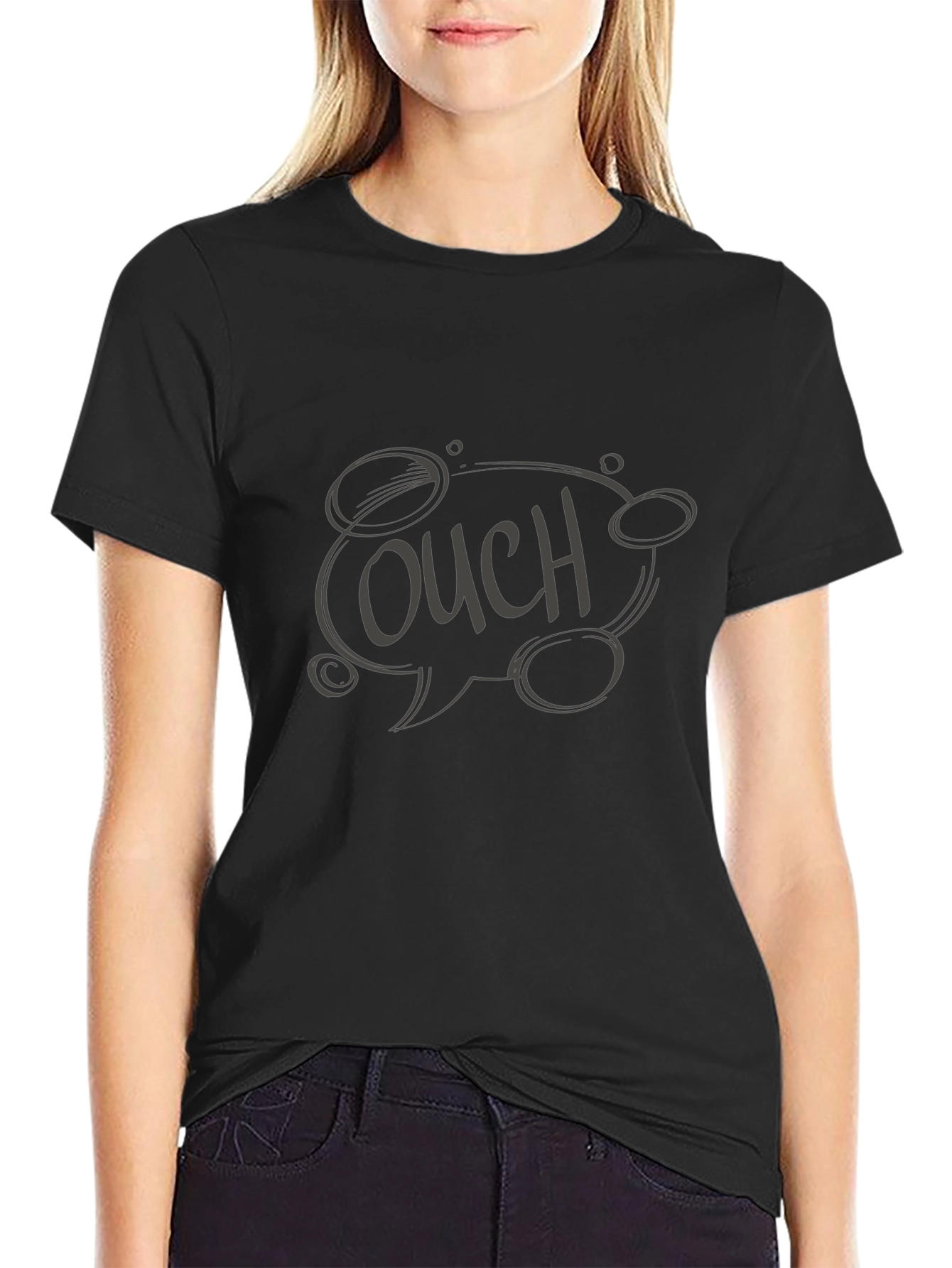 Ouch! Graphic Print Black Cotton T-Shirt