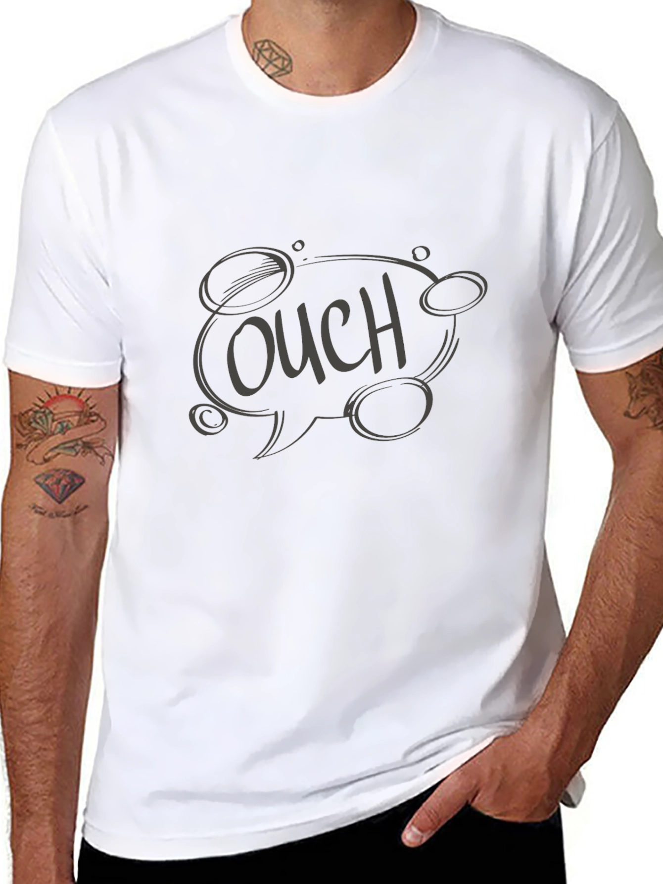Ouch! Graphic Print Black Cotton T-Shirt