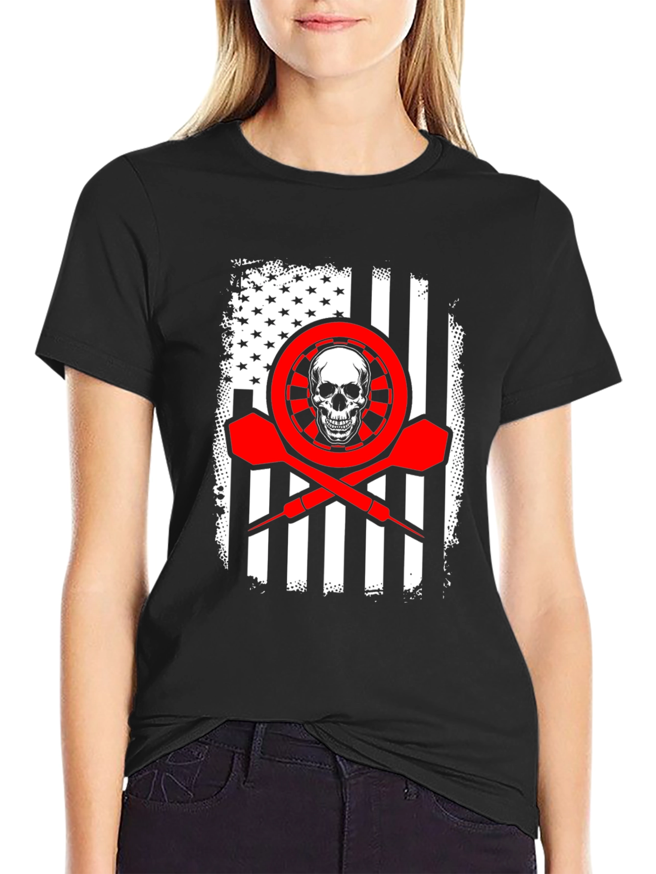 Darts Skull Flag T-Shirt - Patriotic Dart Player Tee