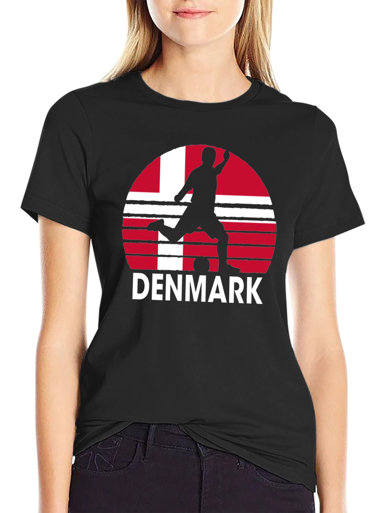 Denmark Soccer T-Shirt - Black Graphic Tee