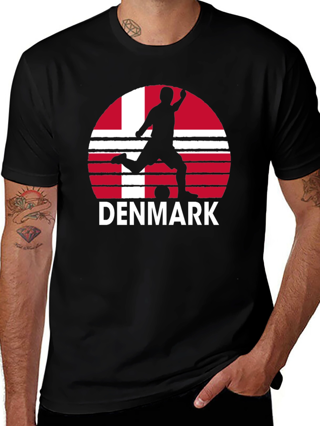 Denmark Soccer T-Shirt - Black Graphic Tee