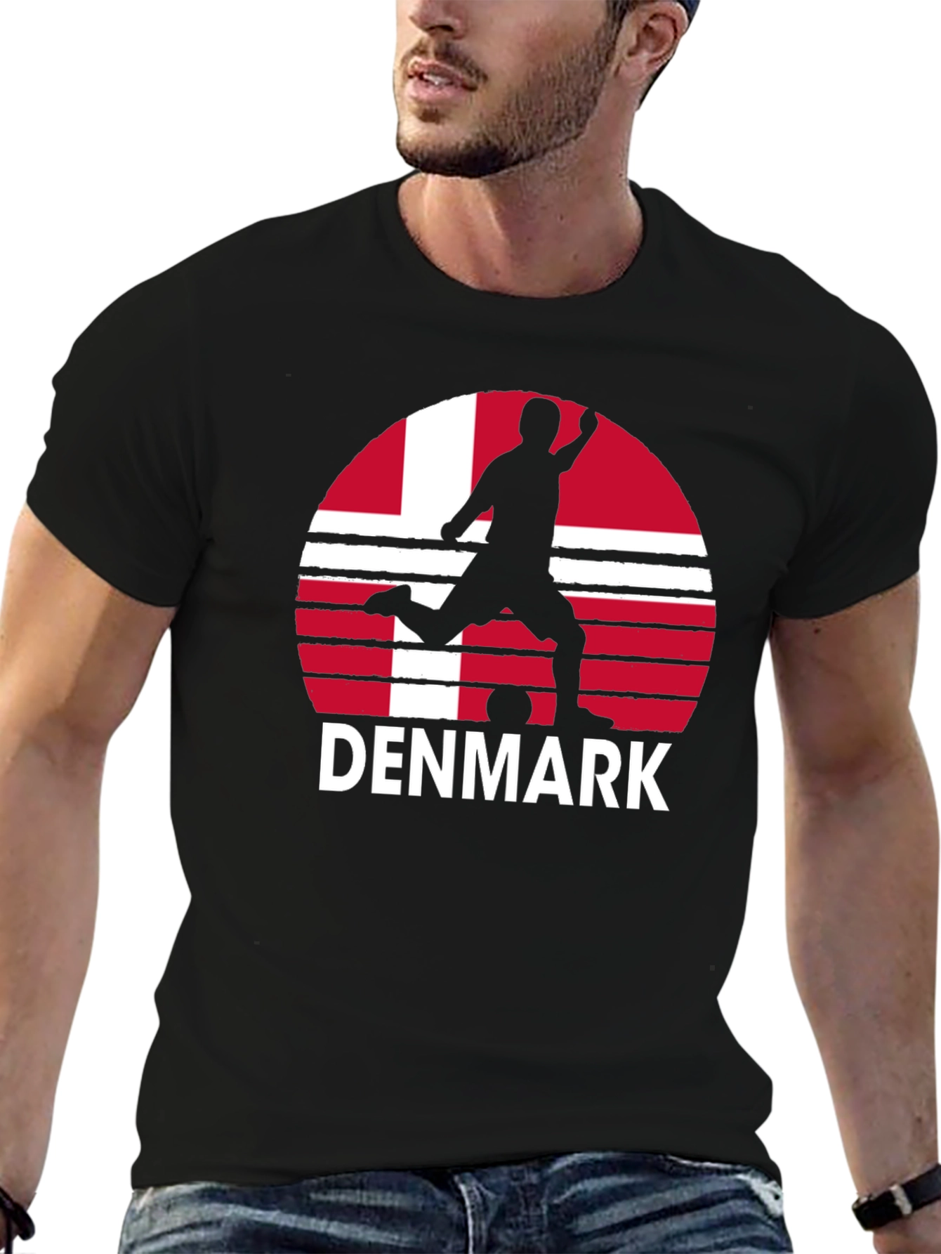 Denmark Soccer T-Shirt - Black Graphic Tee