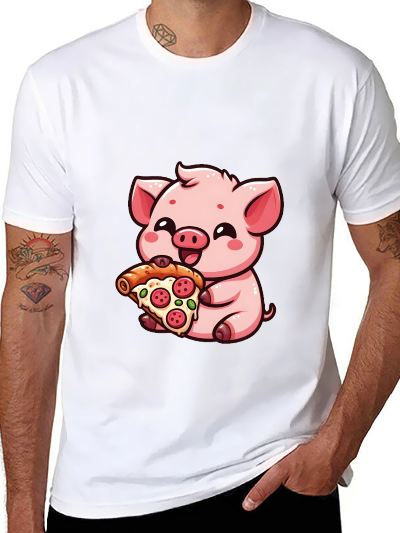 Cute Pig Pizza Lover T-Shirt - Black