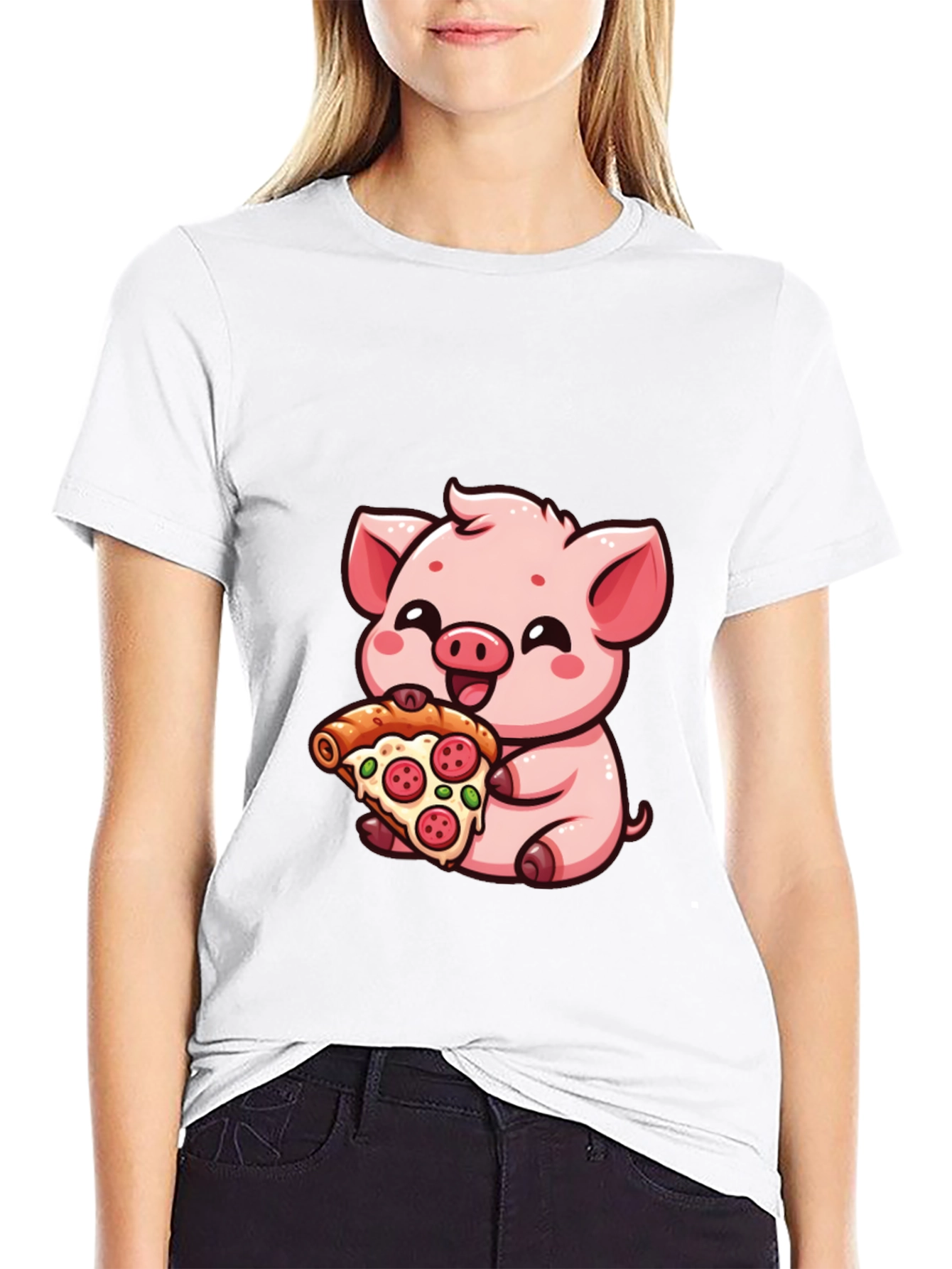 Cute Pig Pizza Lover T-Shirt - Black