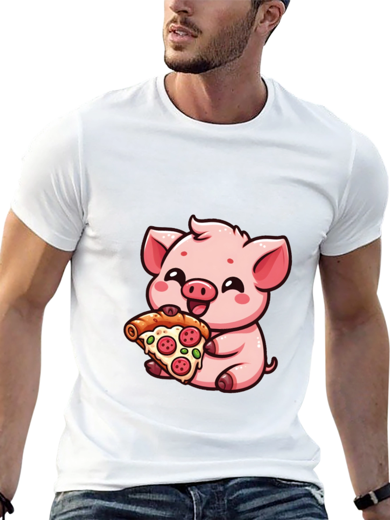 Cute Pig Pizza Lover T-Shirt - Black
