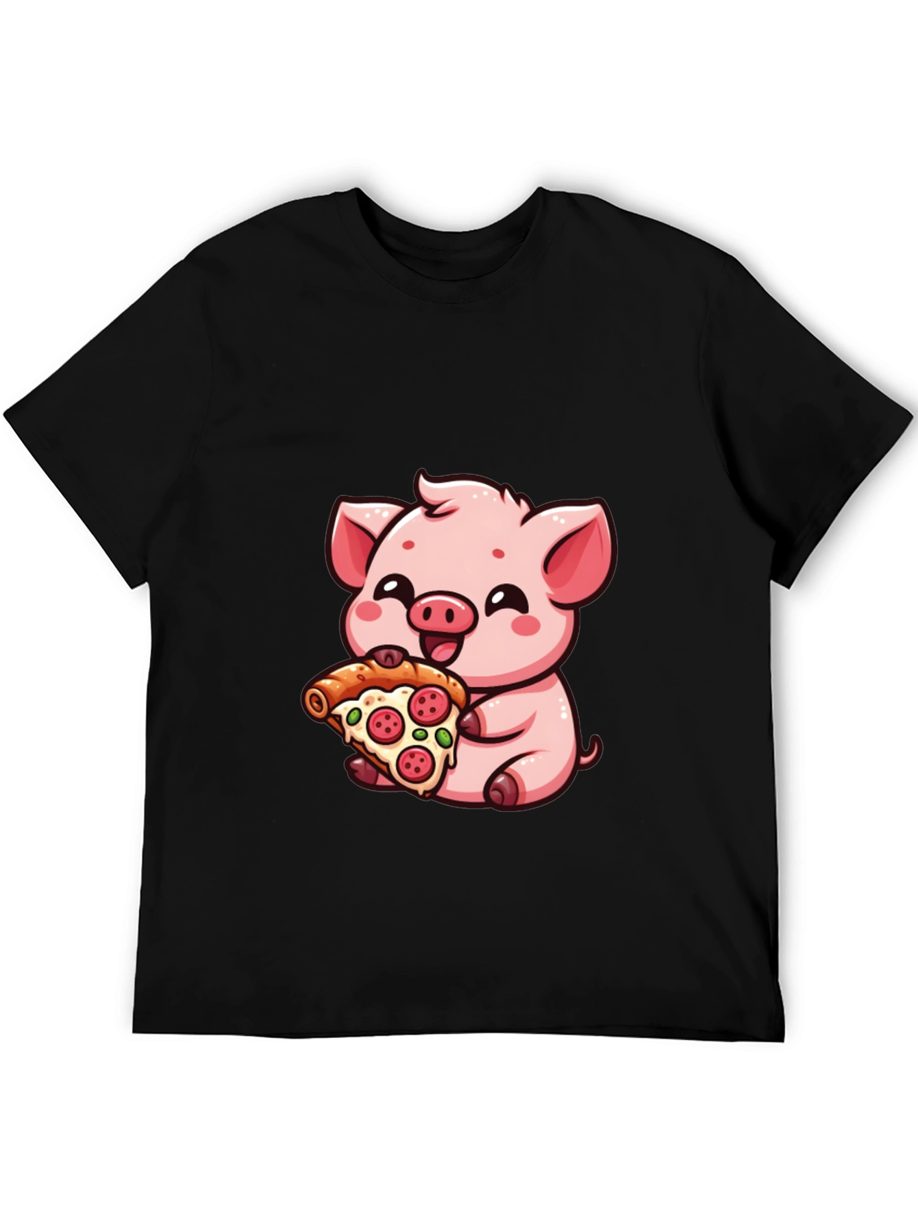 Cute Pig Pizza Lover T-Shirt - Black