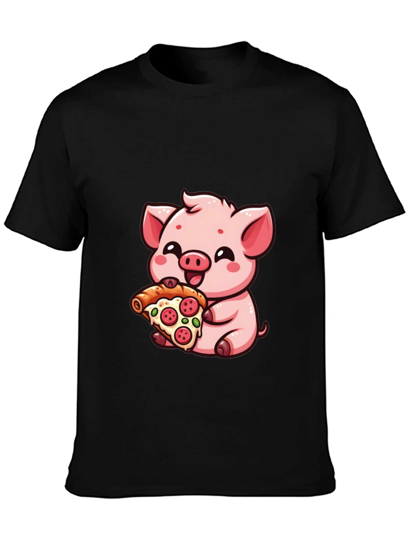 Cute Pig Pizza Lover T-Shirt - Black