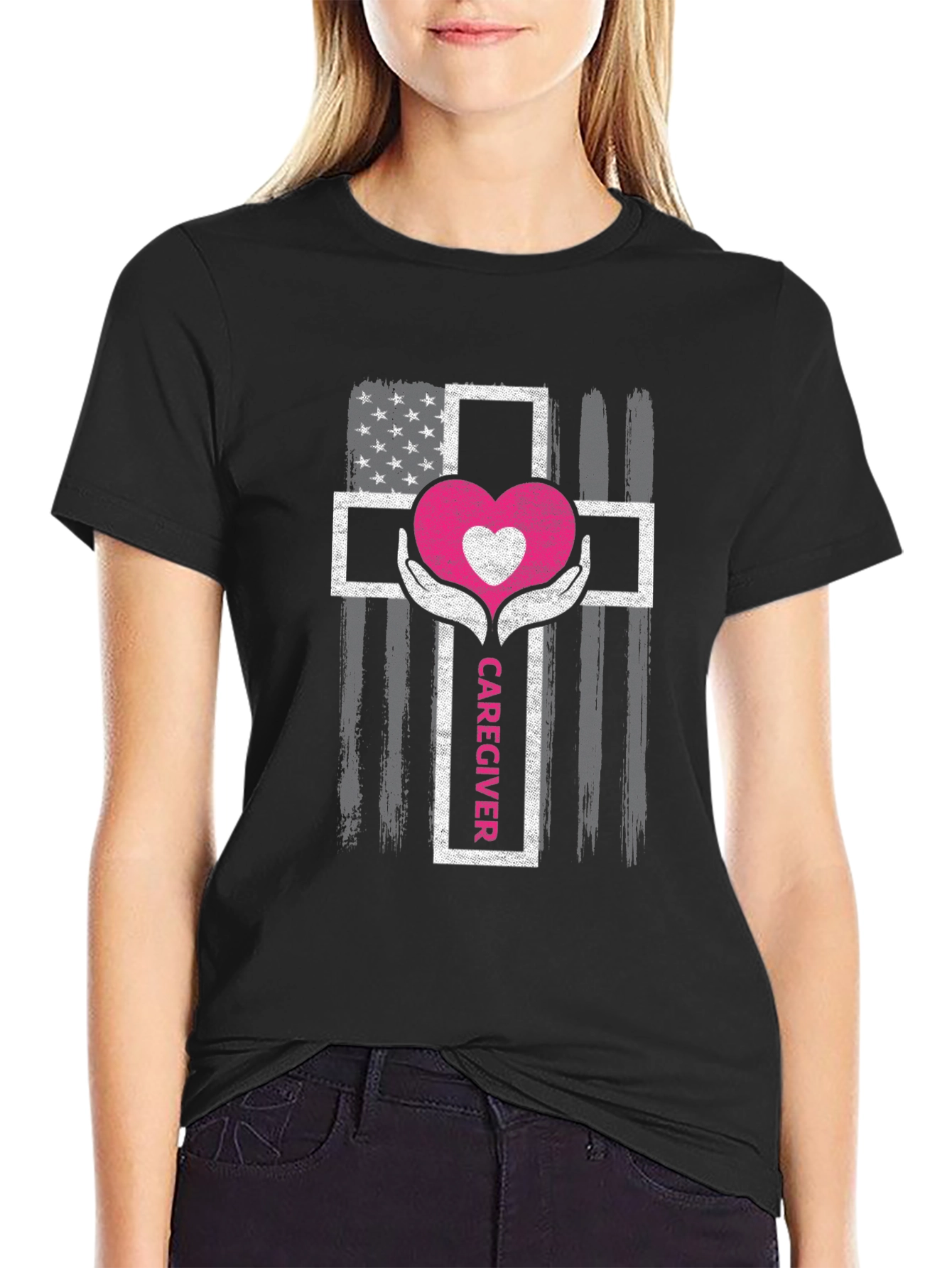 Caregiver Heart Cross Graphic T-Shirt