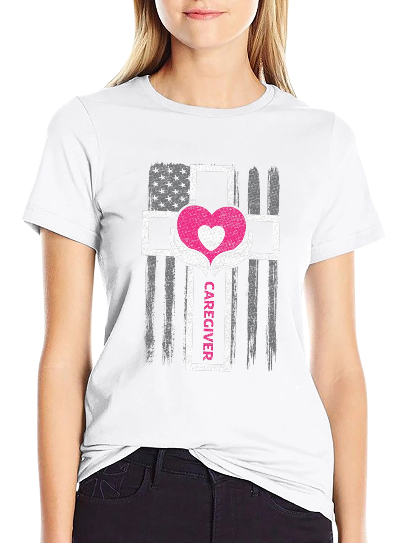 Caregiver Heart Cross Graphic T-Shirt