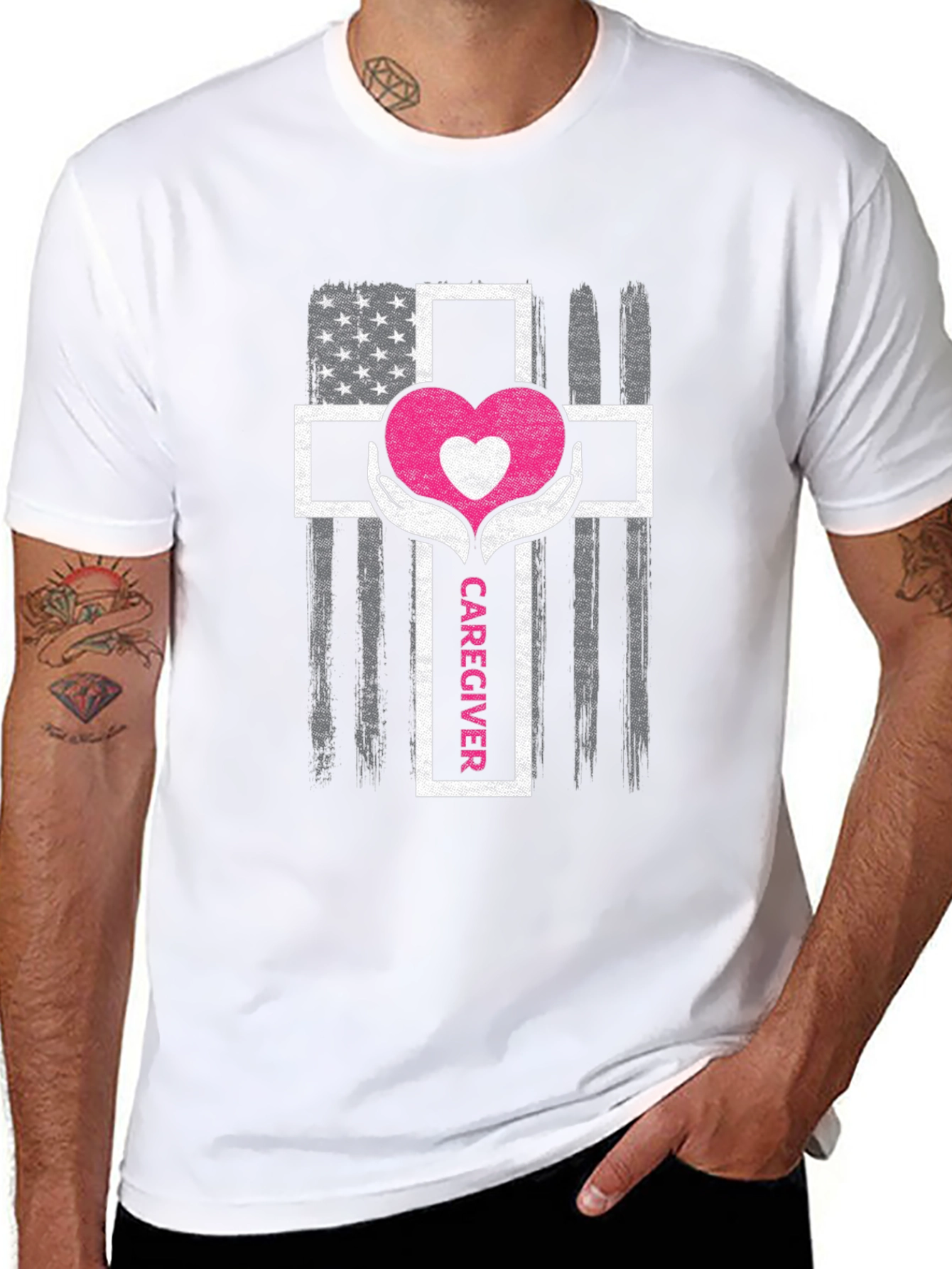 Caregiver Heart Cross Graphic T-Shirt