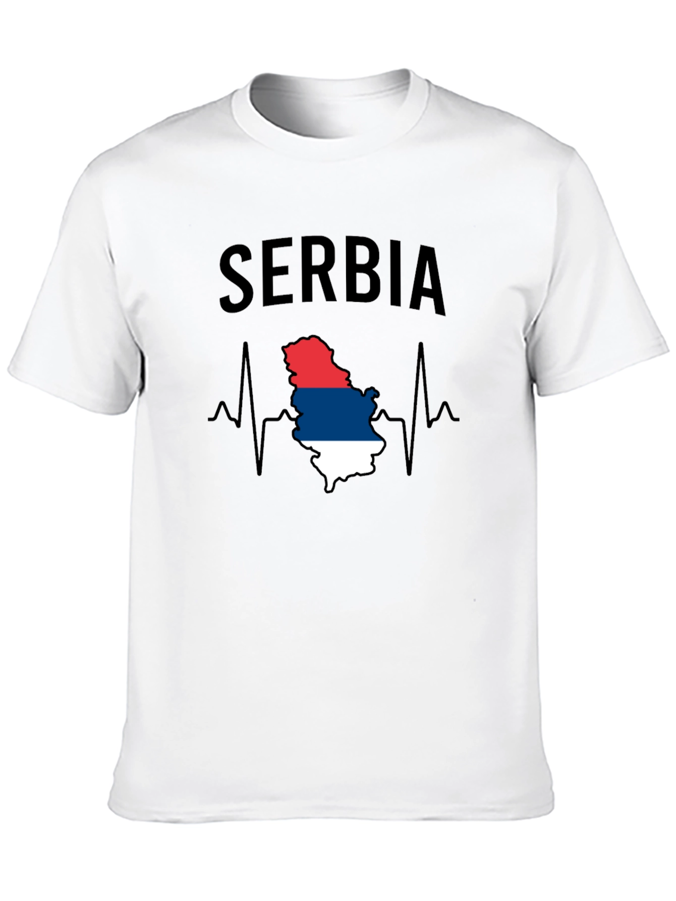 Serbia Flag Heartbeat Mens Black T-Shirt