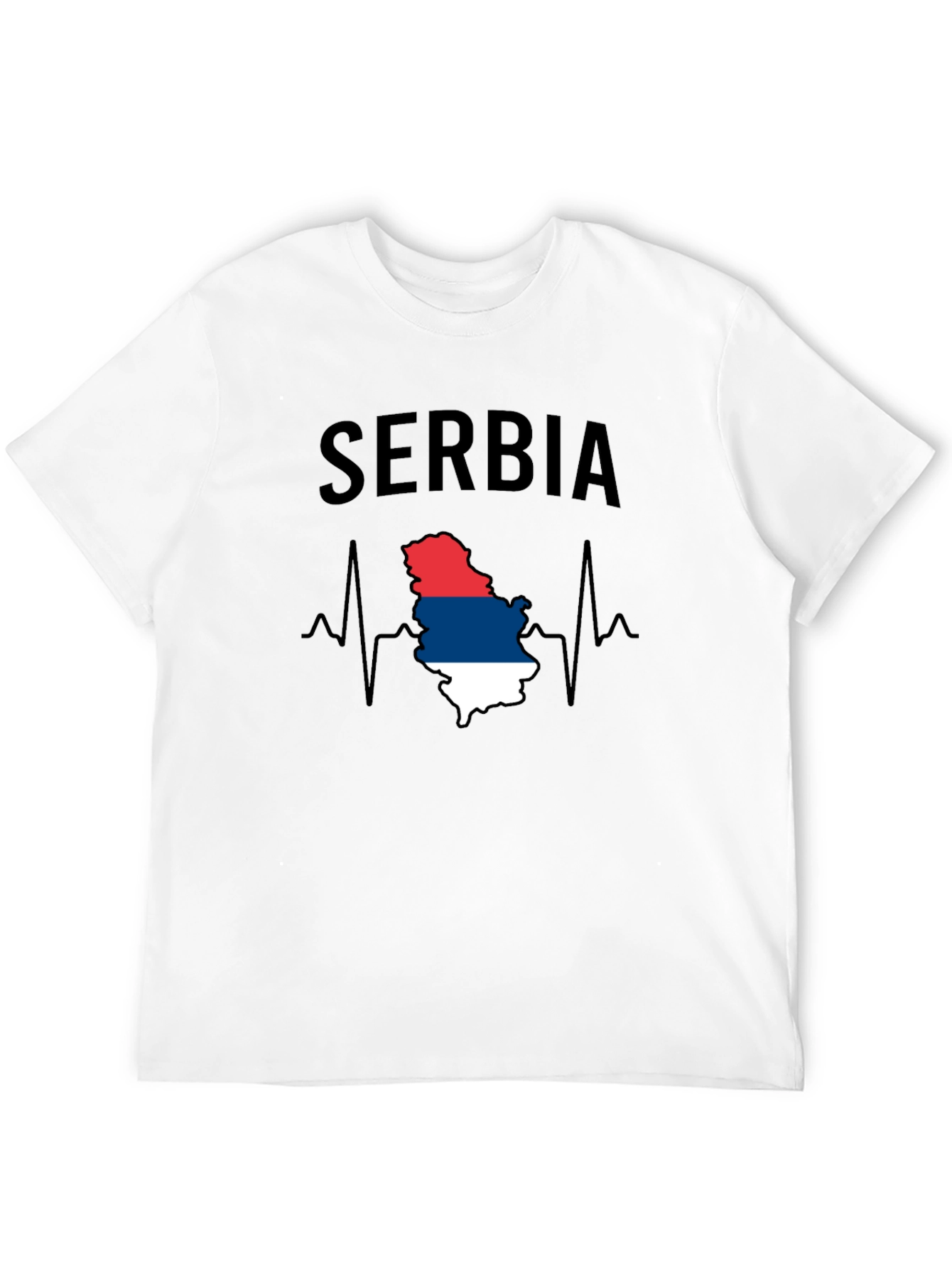 Serbia Flag Heartbeat Mens Black T-Shirt