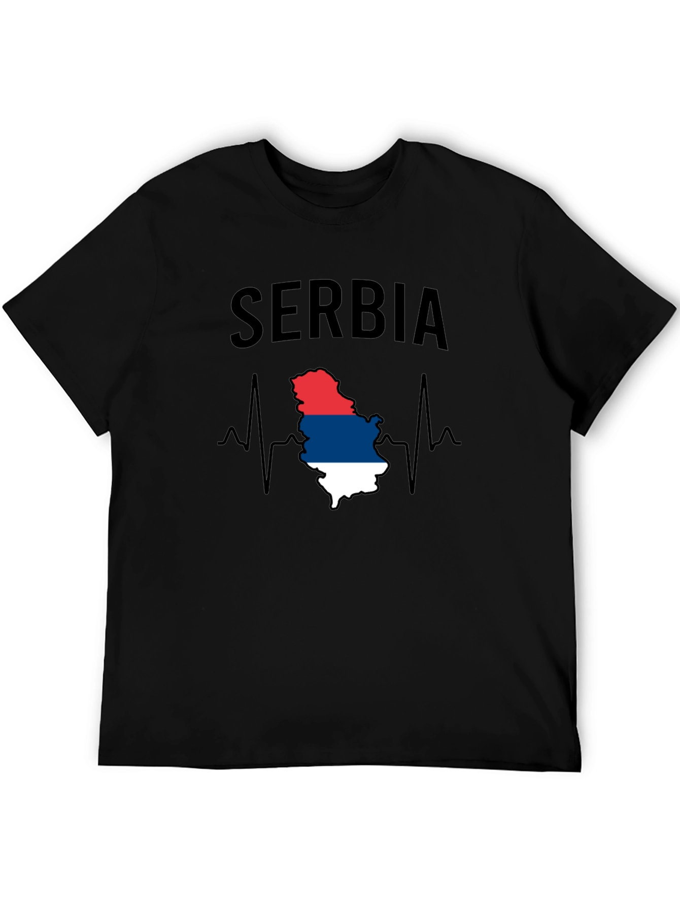 Serbia Flag Heartbeat Mens Black T-Shirt