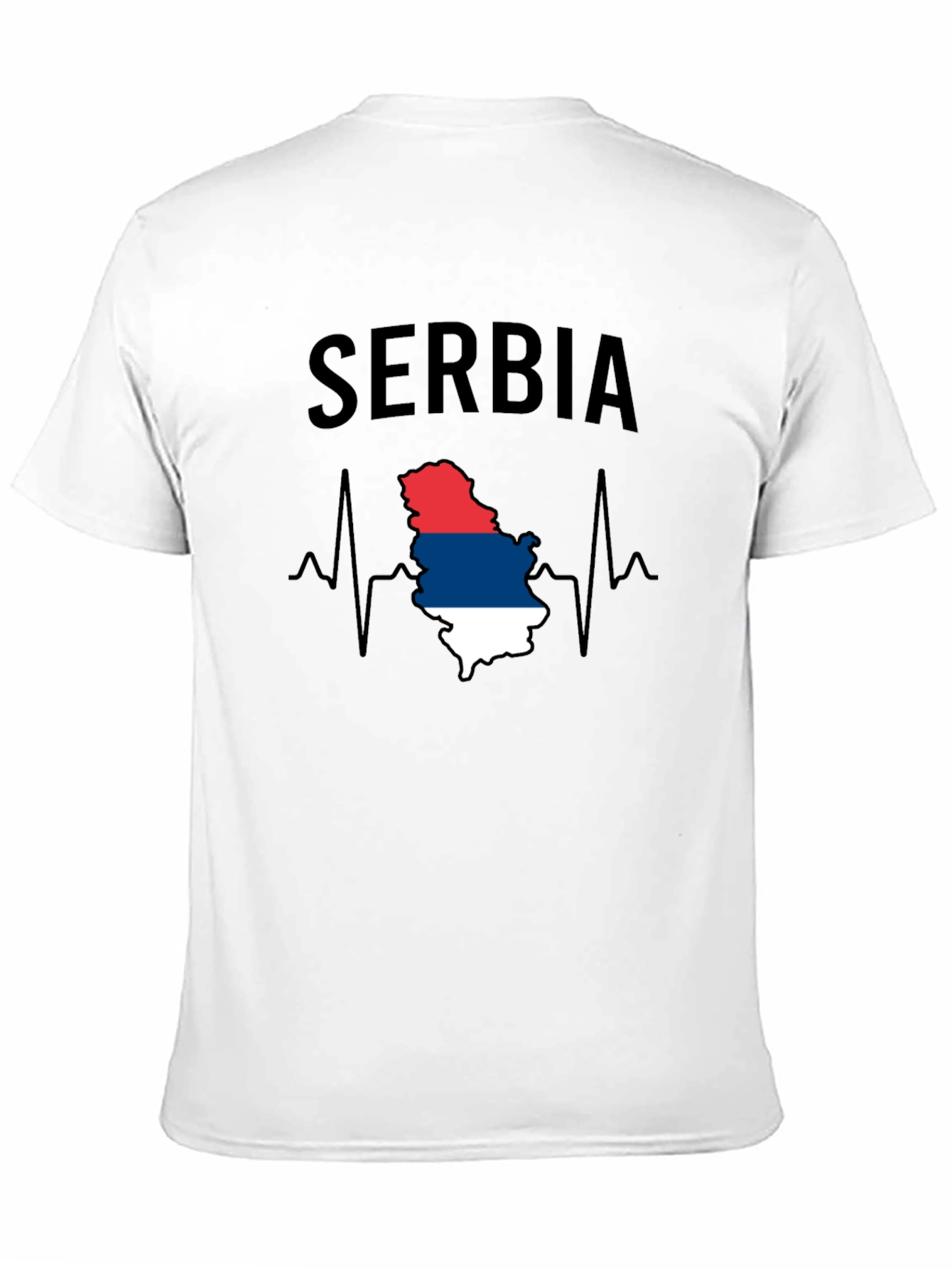 Serbia Flag Heartbeat Mens Black T-Shirt