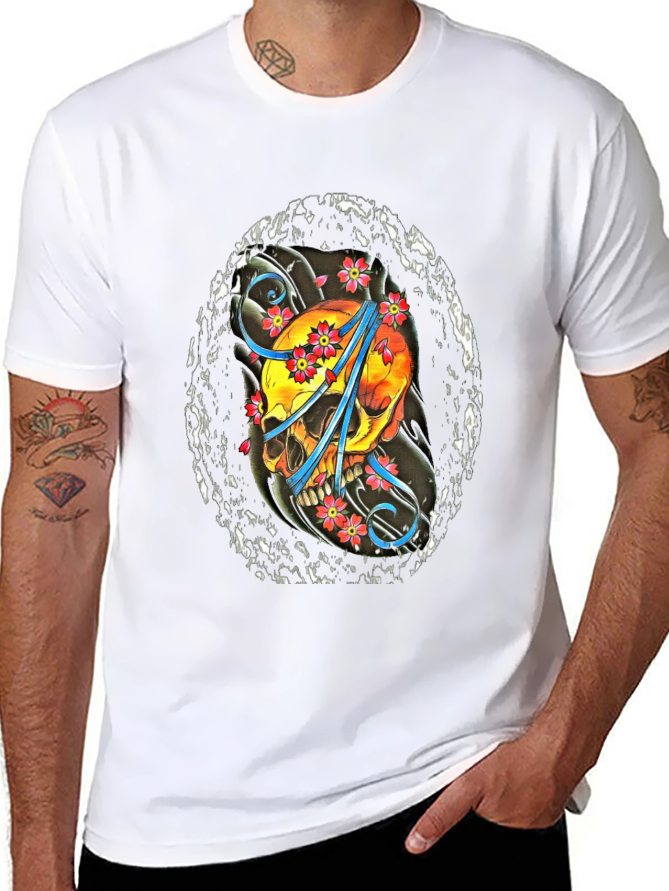 Skull & Flowers Graphic T-Shirt - Stylish Cotton Tee