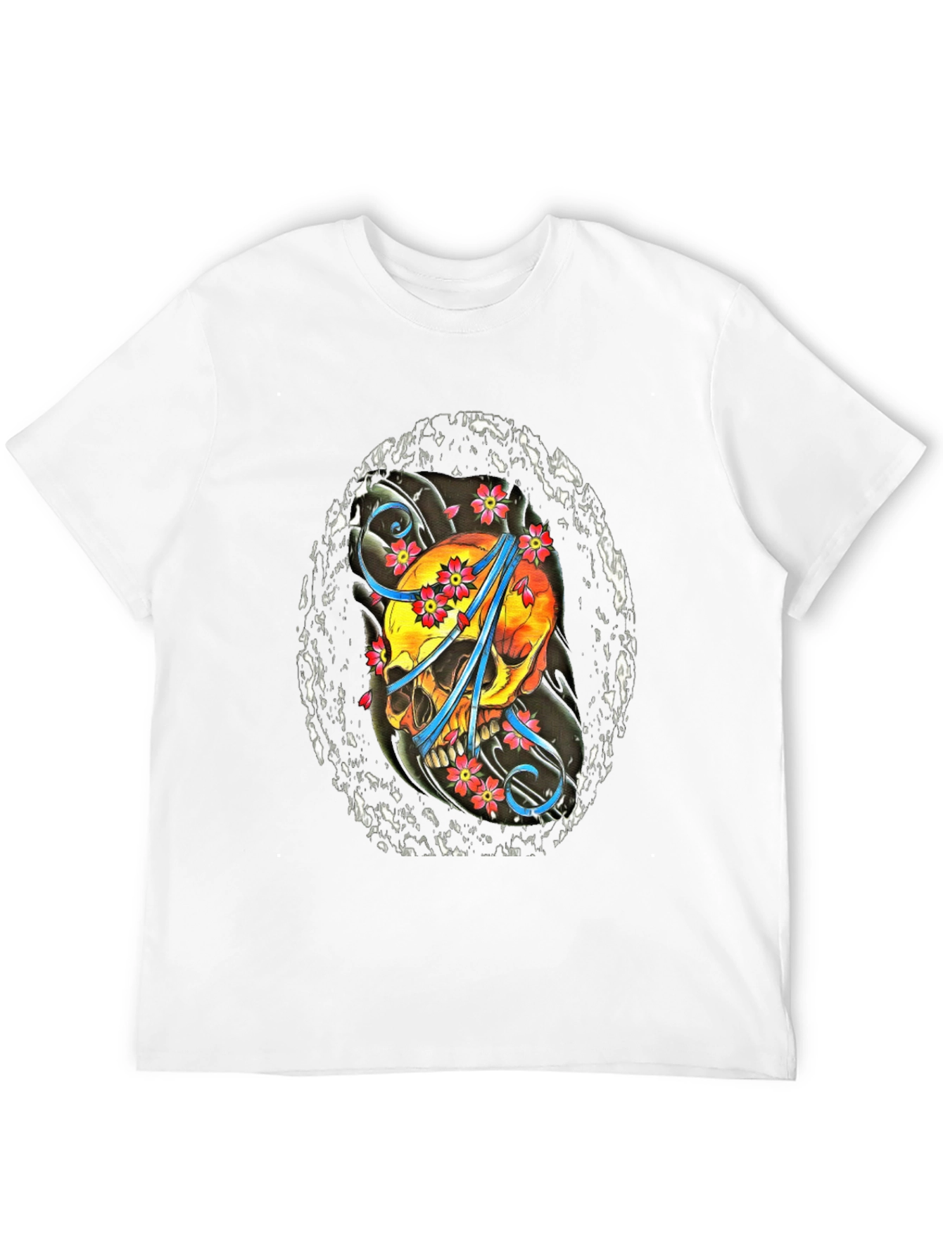 Skull & Flowers Graphic T-Shirt - Stylish Cotton Tee