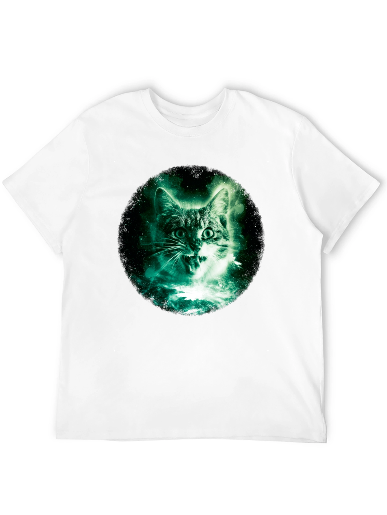 Galaxy Cat Graphic Print Black T-Shirt