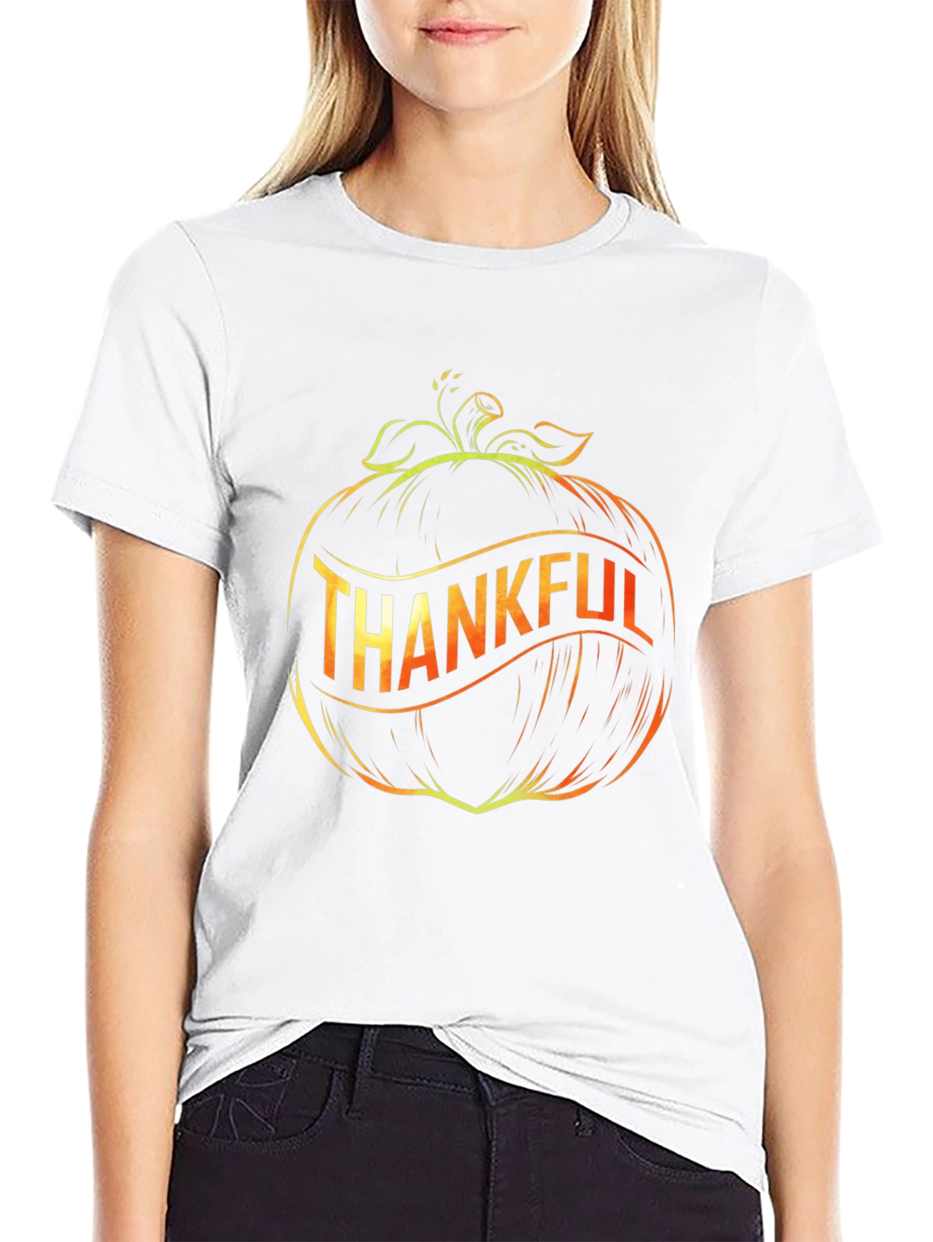 Thankful Pumpkin Graphic Black T-Shirt