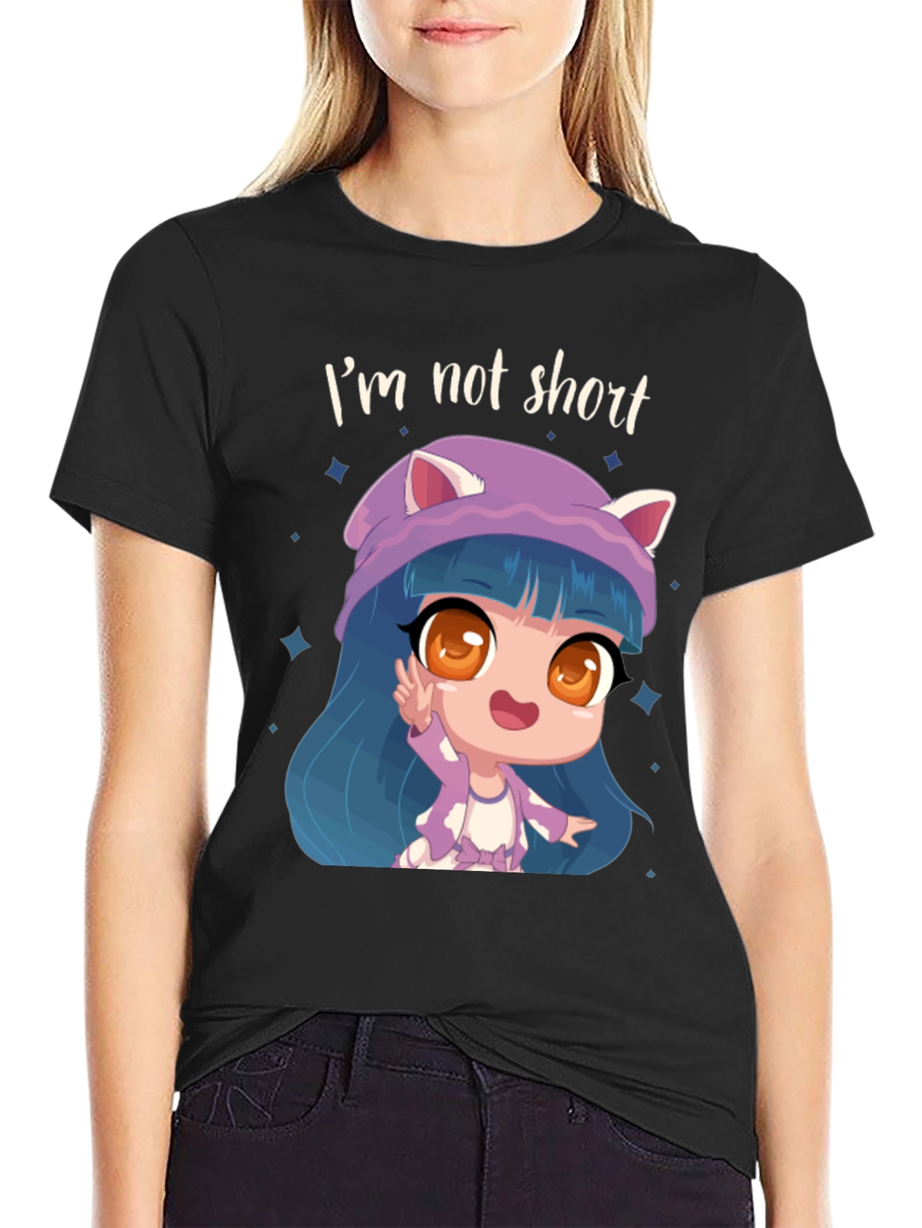 Im Not Short Cartoon Girl Graphic T-Shirt