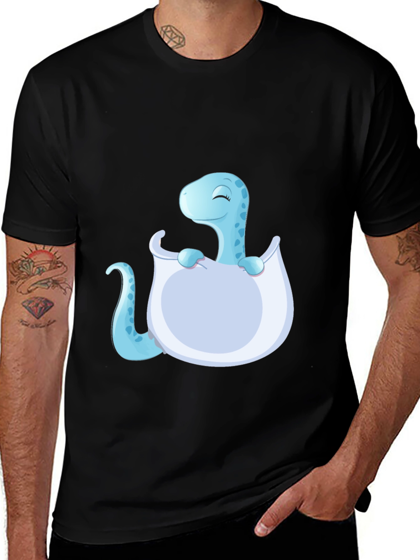 Cute Baby Dino Hatching Black T-Shirt