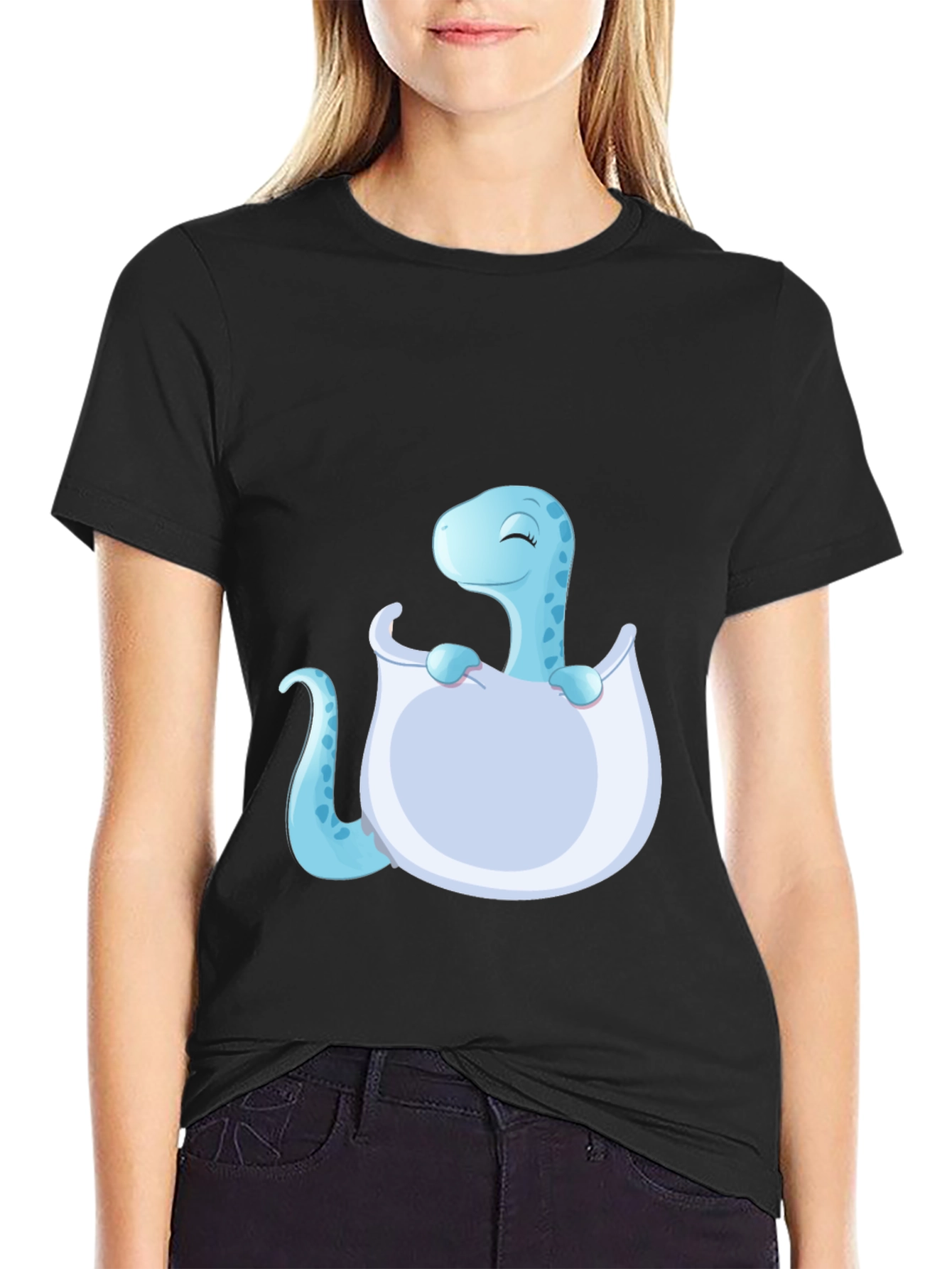 Cute Baby Dino Hatching Black T-Shirt