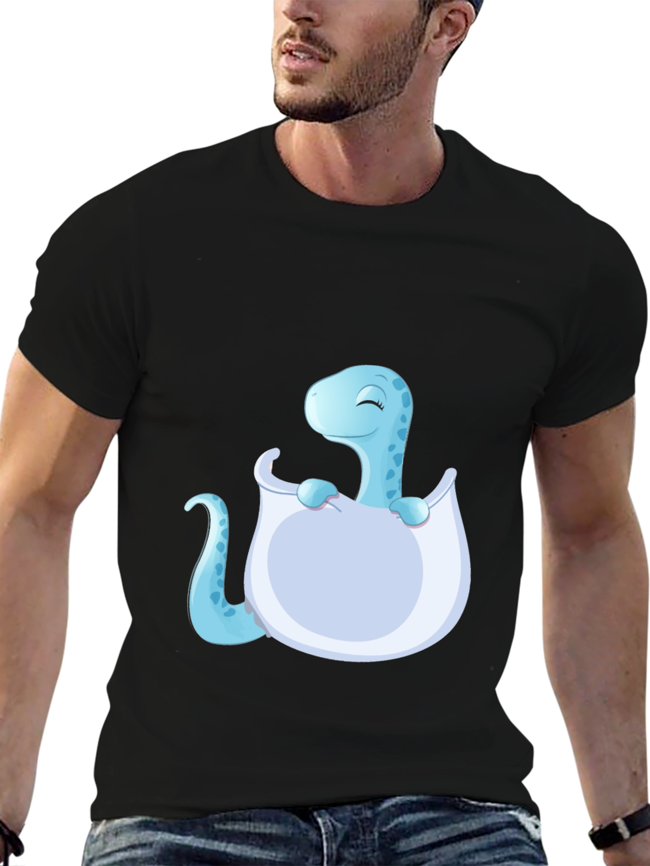 Cute Baby Dino Hatching Black T-Shirt