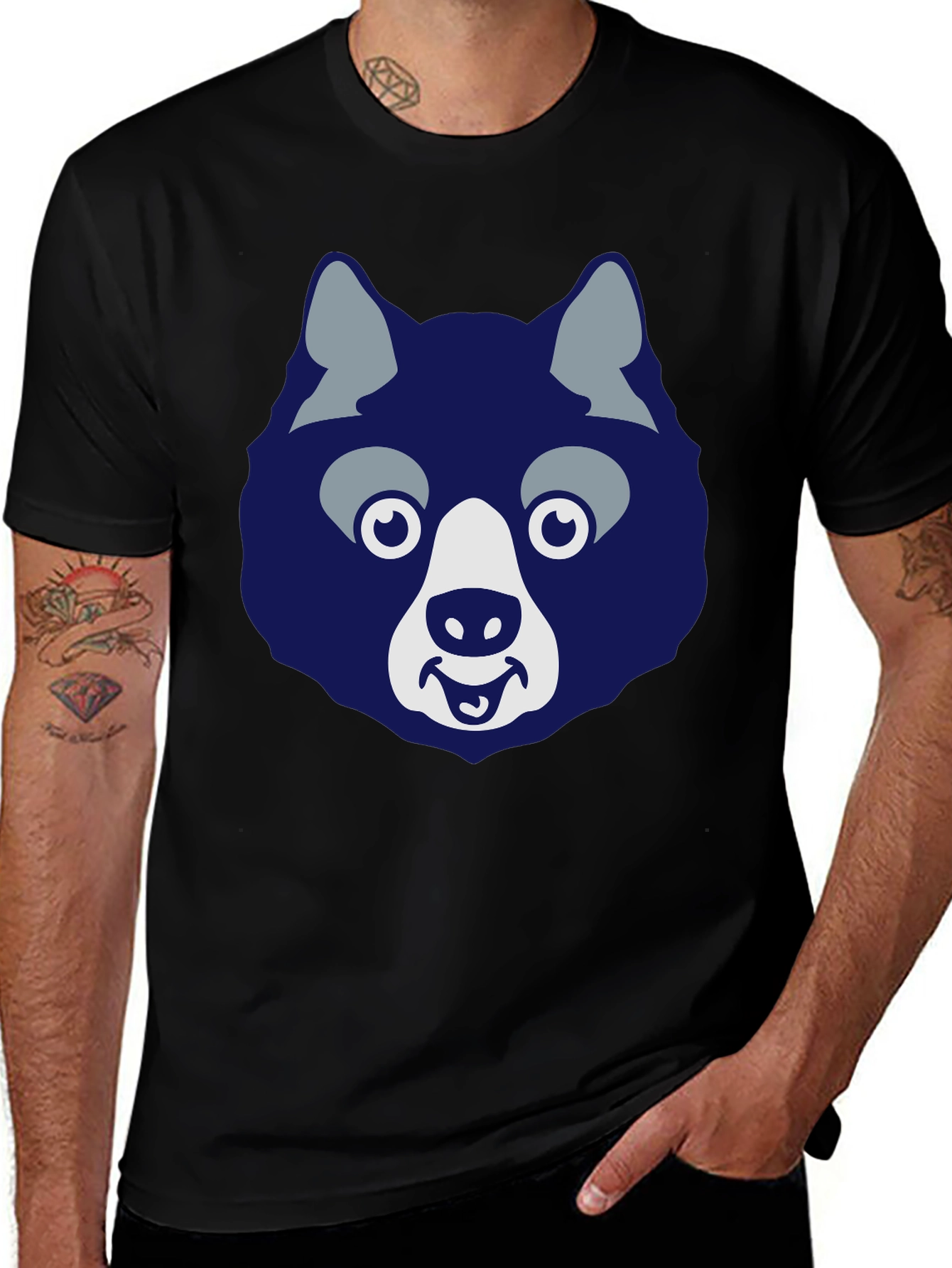 Funny Husky Graphic Tee - Mens Black T-Shirt