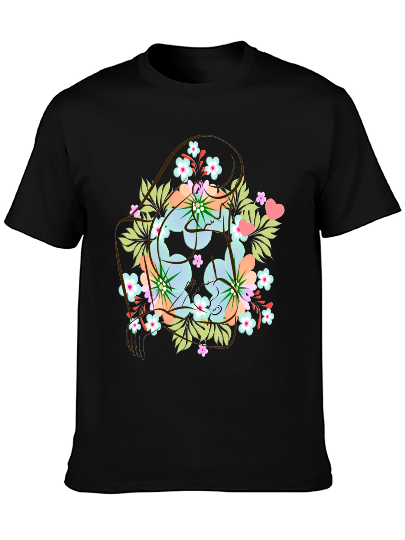 Floral Yin Yang Mens Graphic Tee - Black