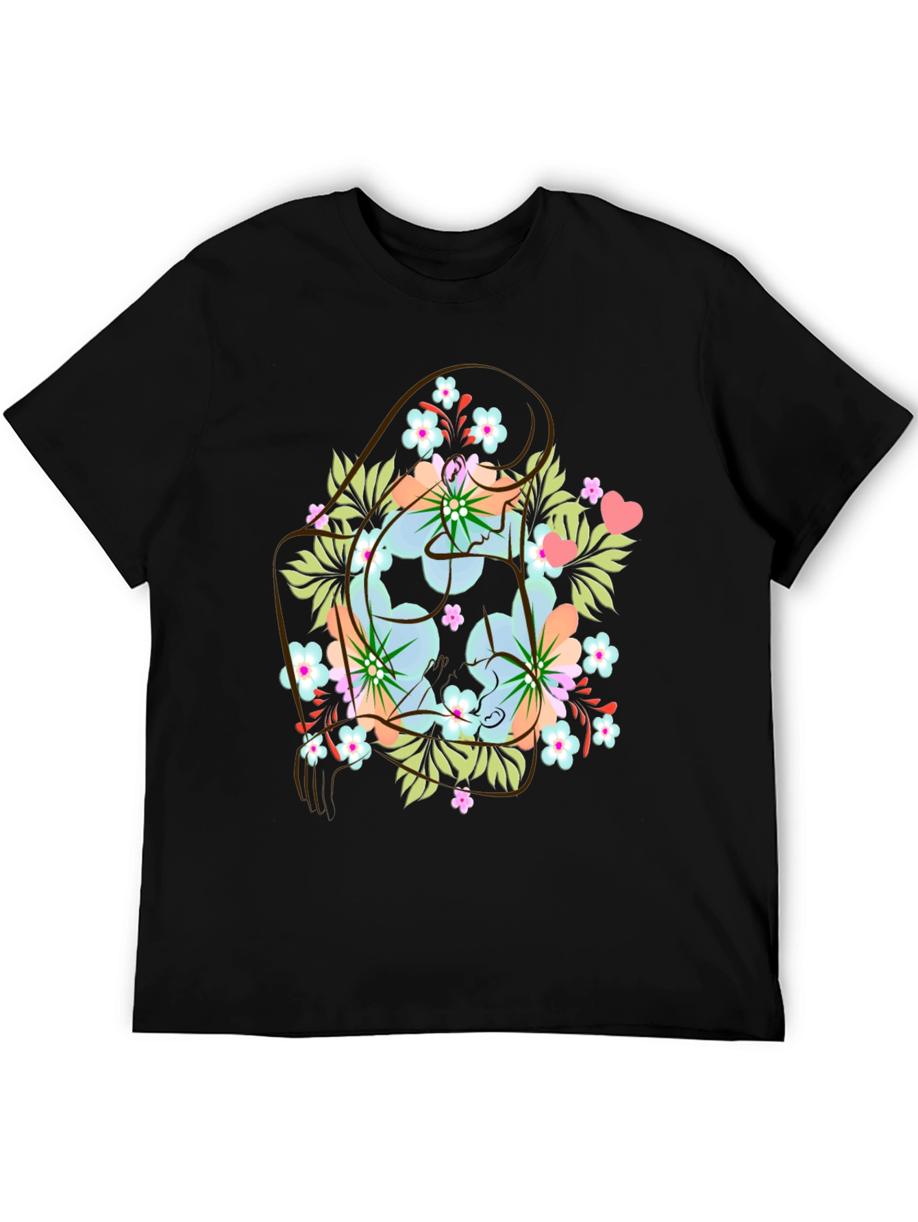 Floral Yin Yang Mens Graphic Tee - Black