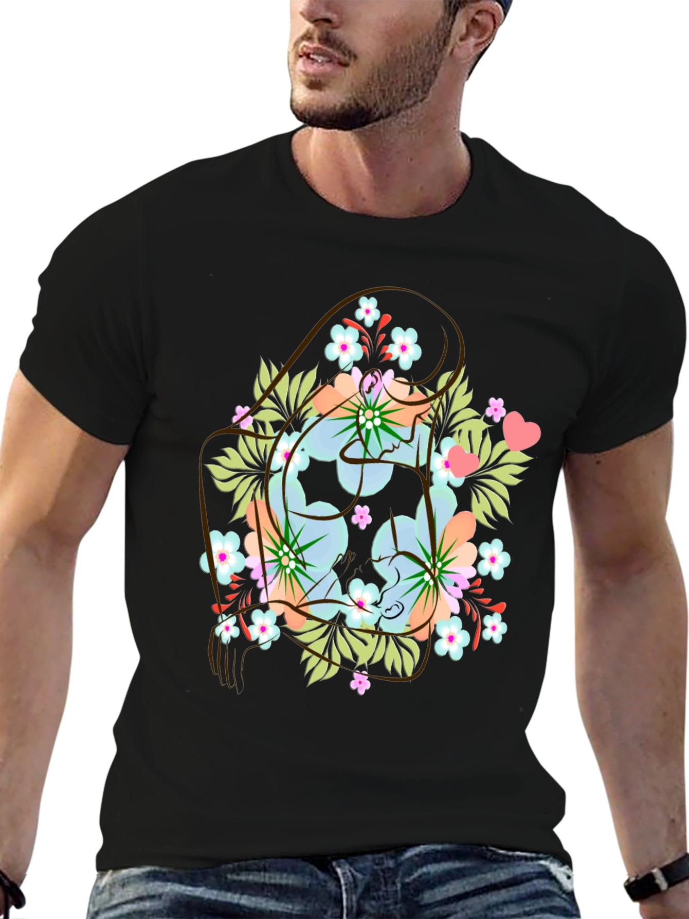 Floral Yin Yang Mens Graphic Tee - Black