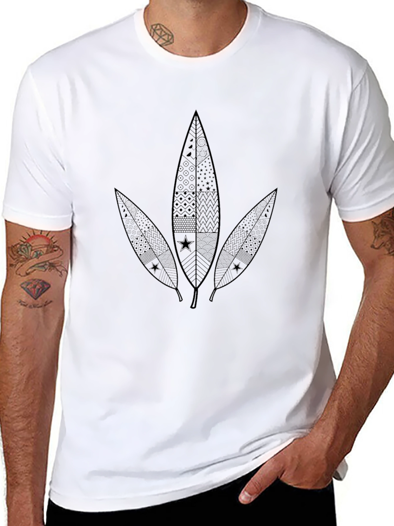 Leaf Pattern Black T-Shirt