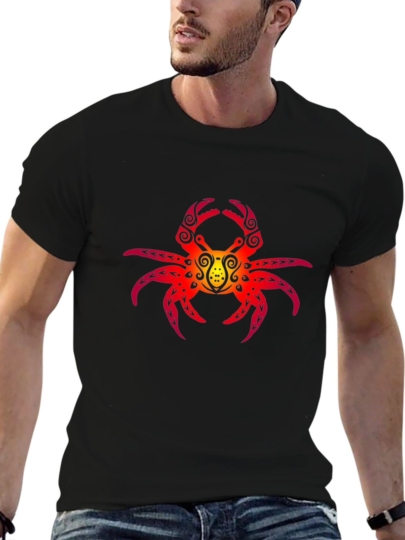 Tribal Crab Graphic Black T-Shirt