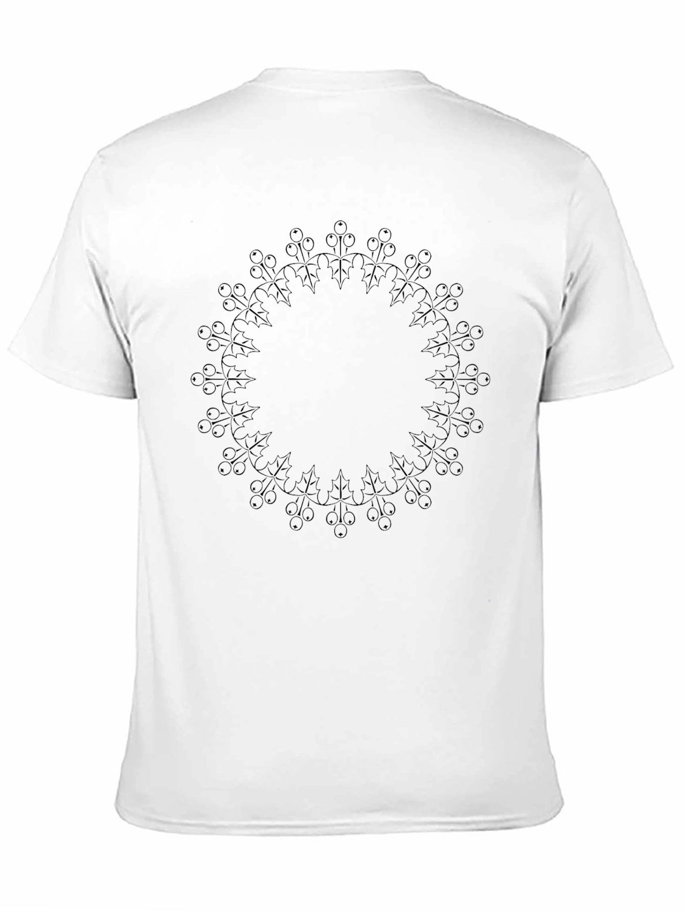 Elegant Black Tee with Circular Holly Berry Design