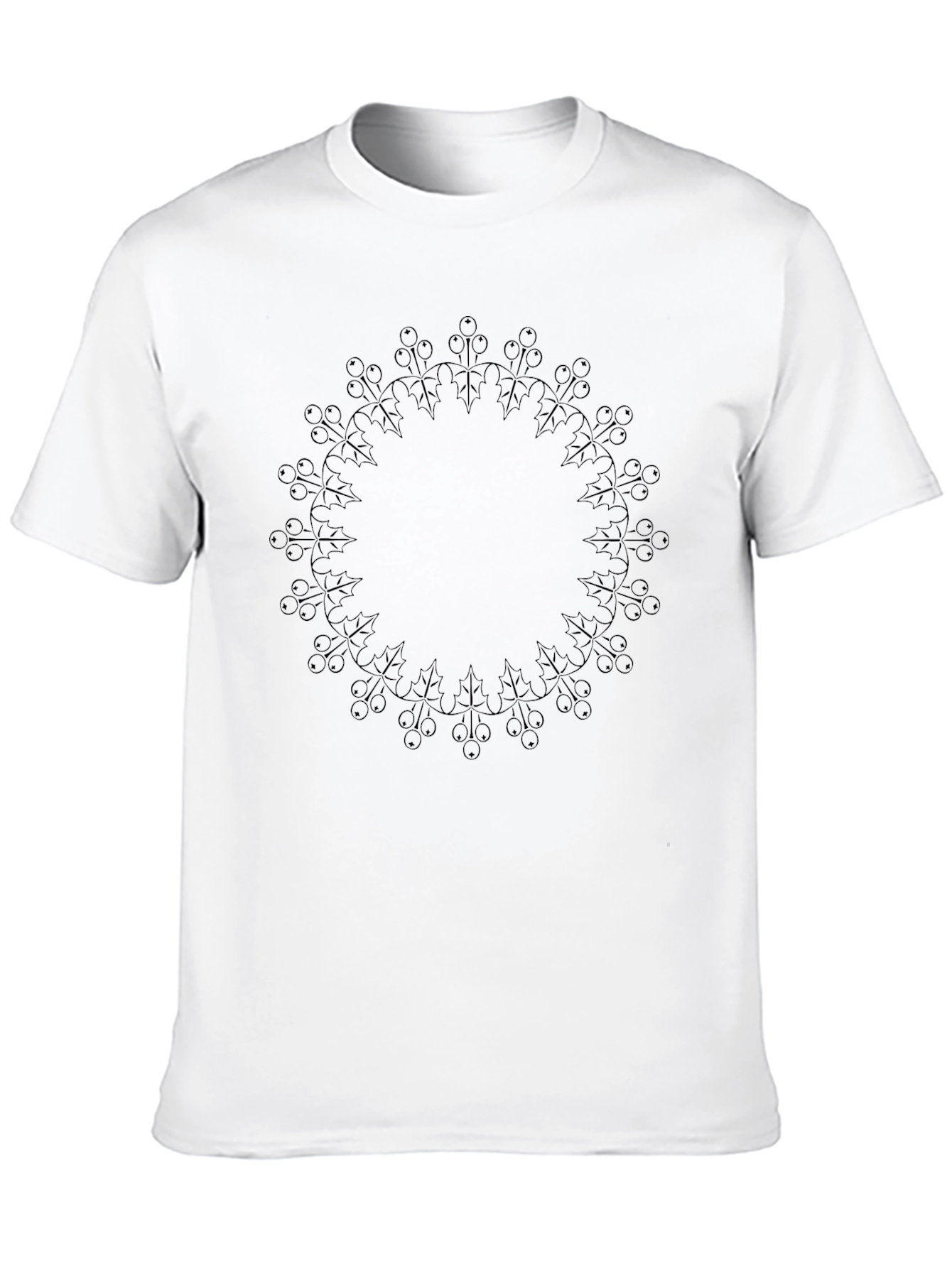 Elegant Black Tee with Circular Holly Berry Design