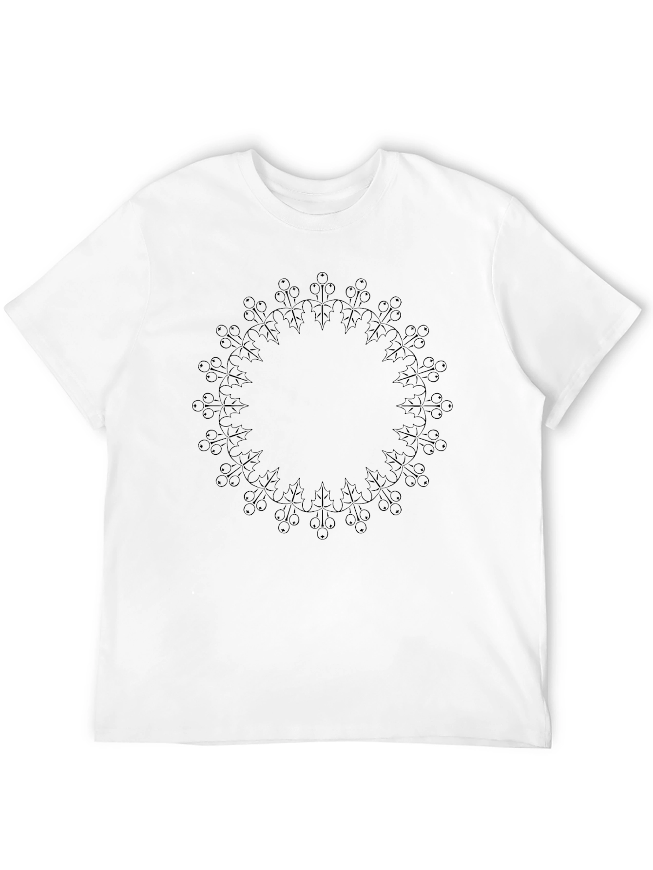 Elegant Black Tee with Circular Holly Berry Design
