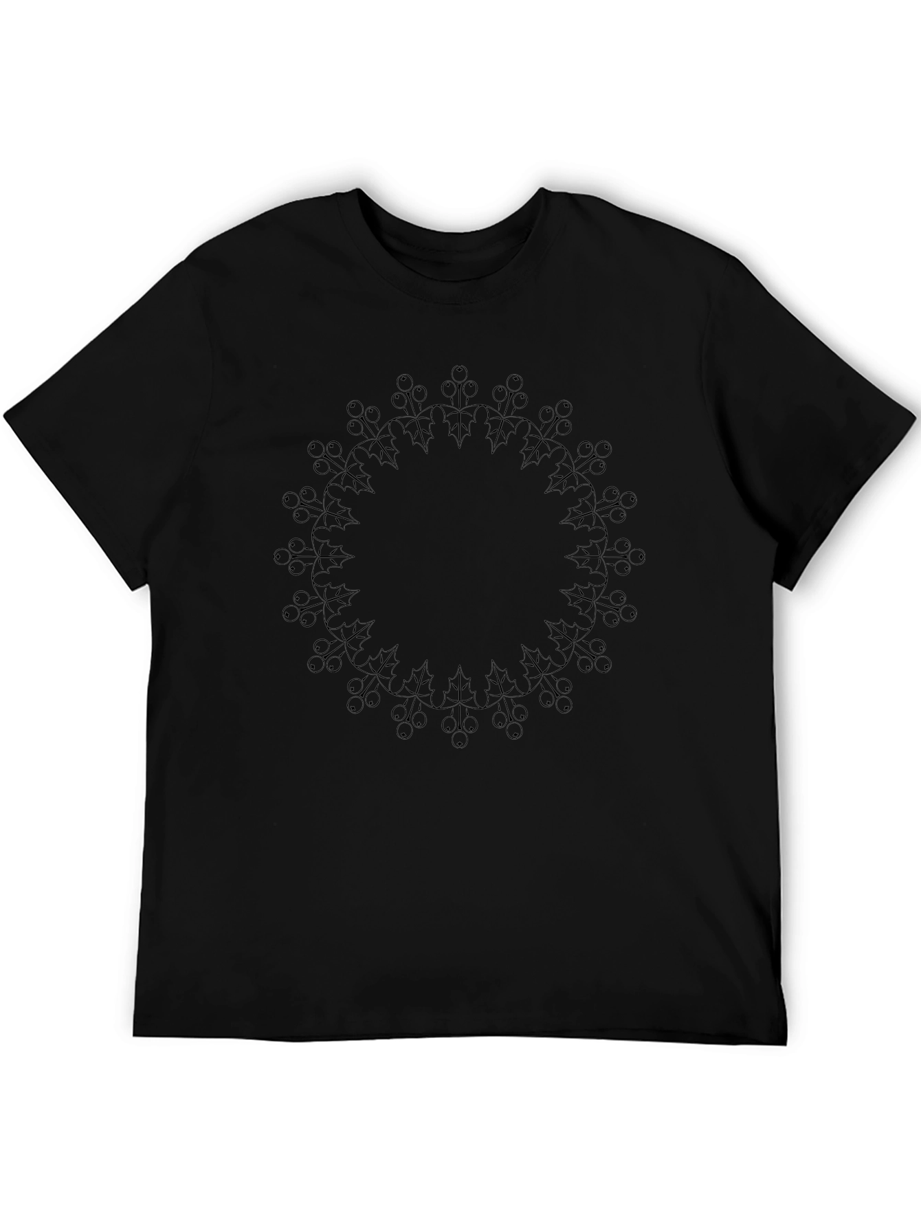 Elegant Black Tee with Circular Holly Berry Design