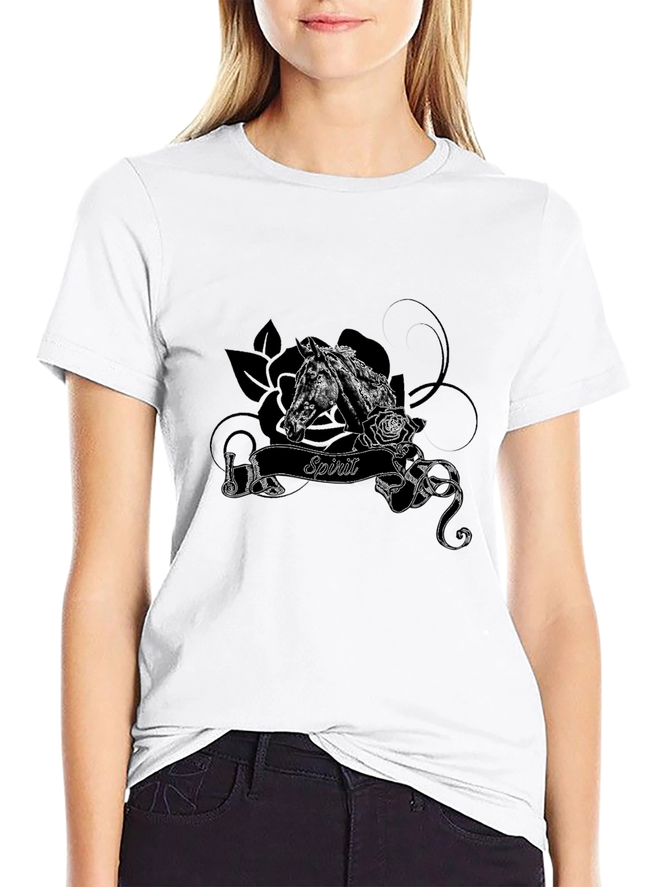 Spirit Horse Graphic Tee - Black Cotton Blend