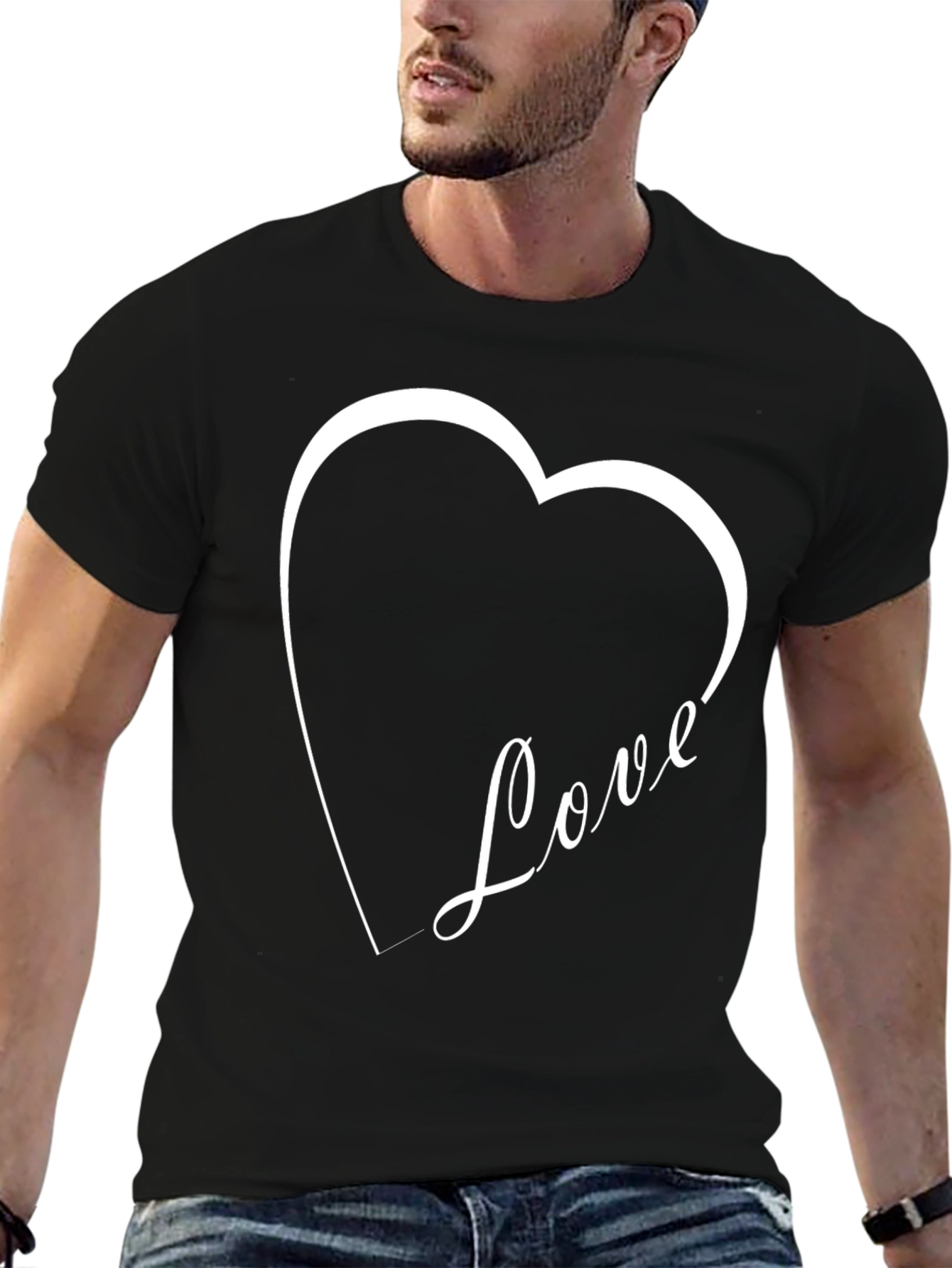 Love Heart Graphic Black T-Shirt