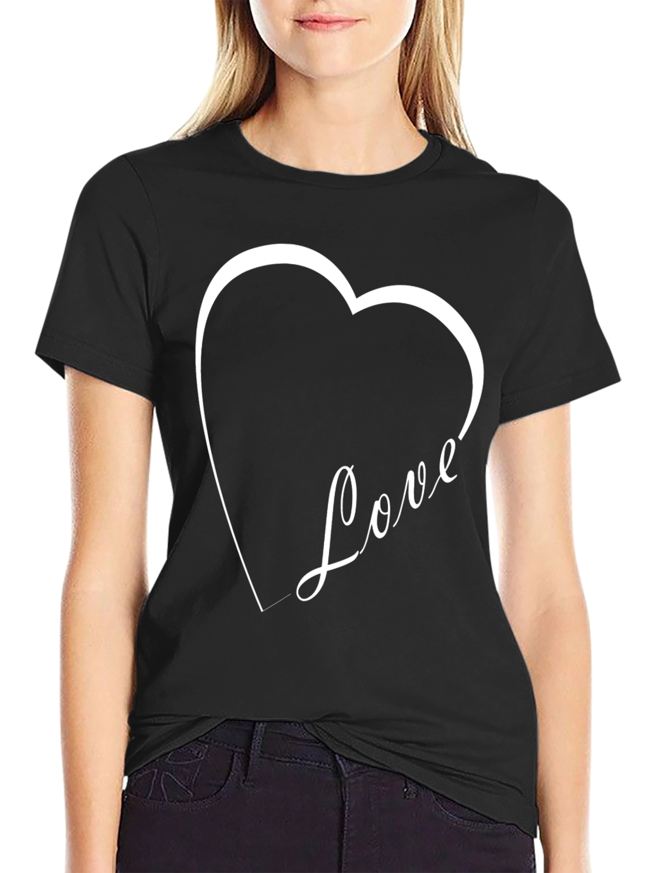 Love Heart Graphic Black T-Shirt