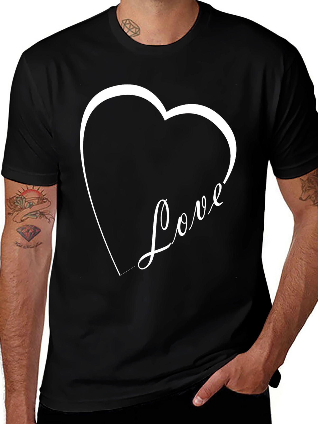 Love Heart Graphic Black T-Shirt