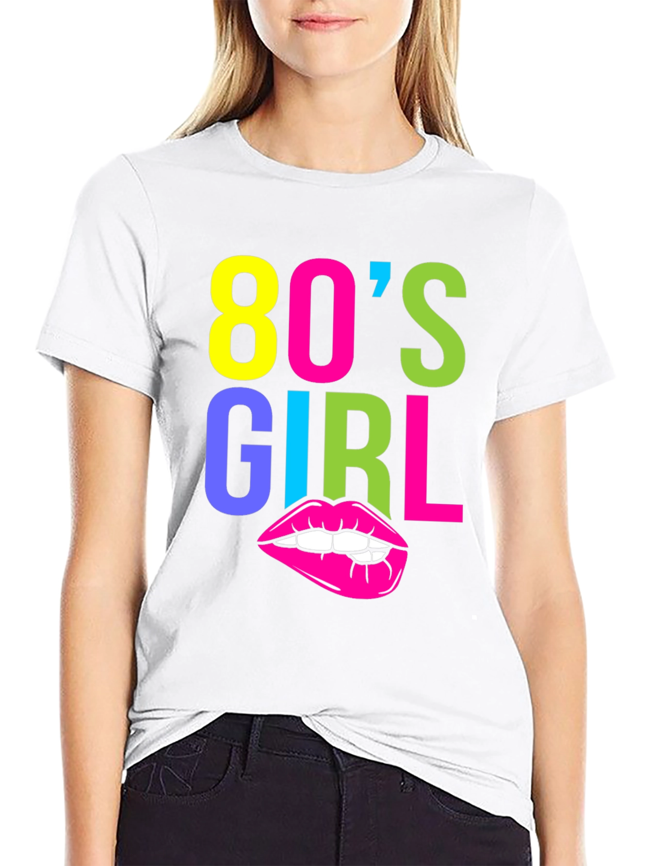 80s Girl Graphic Tee - Retro Neon T-Shirt