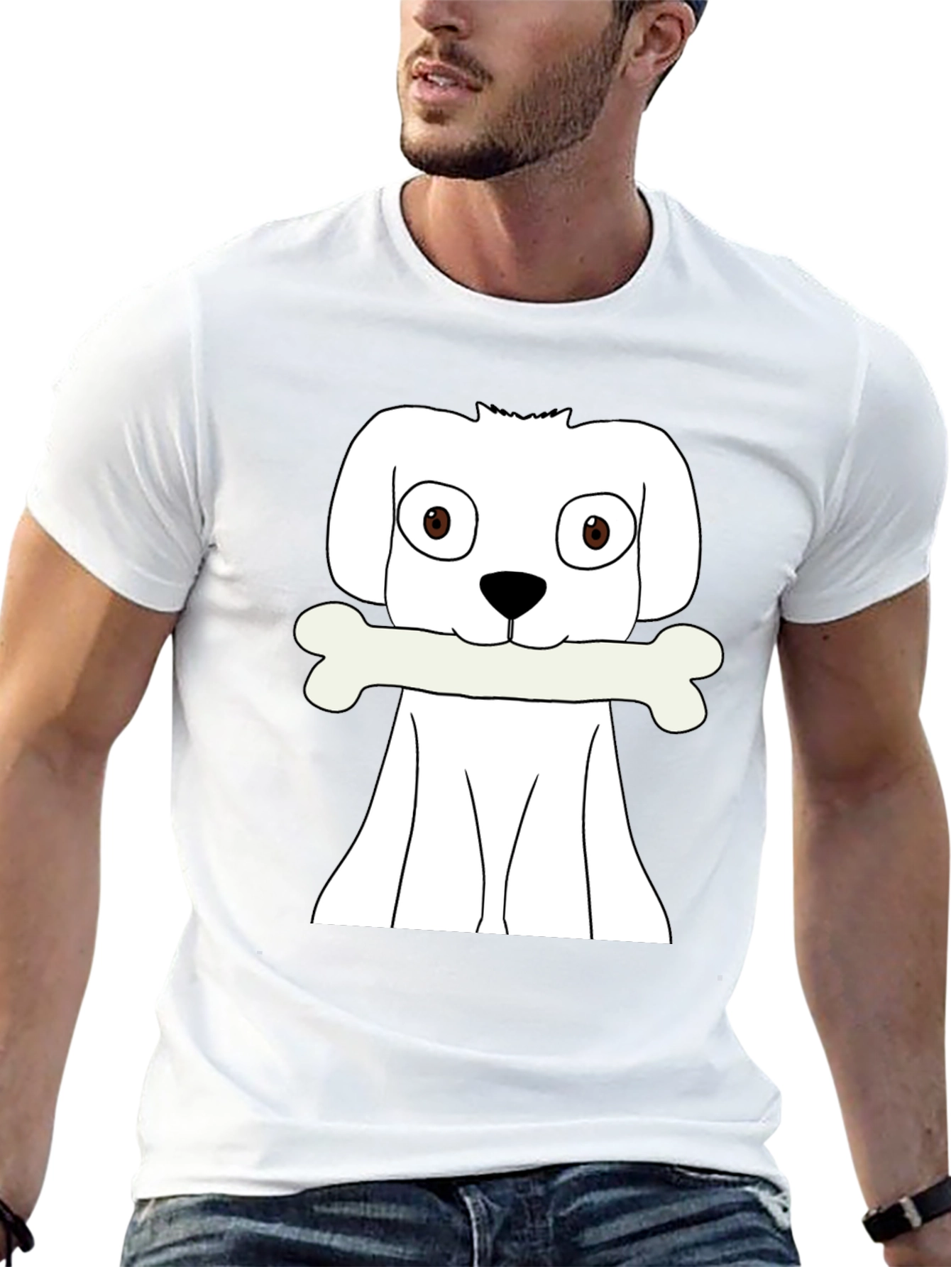 Dog with Bone Graphic T-Shirt - Black