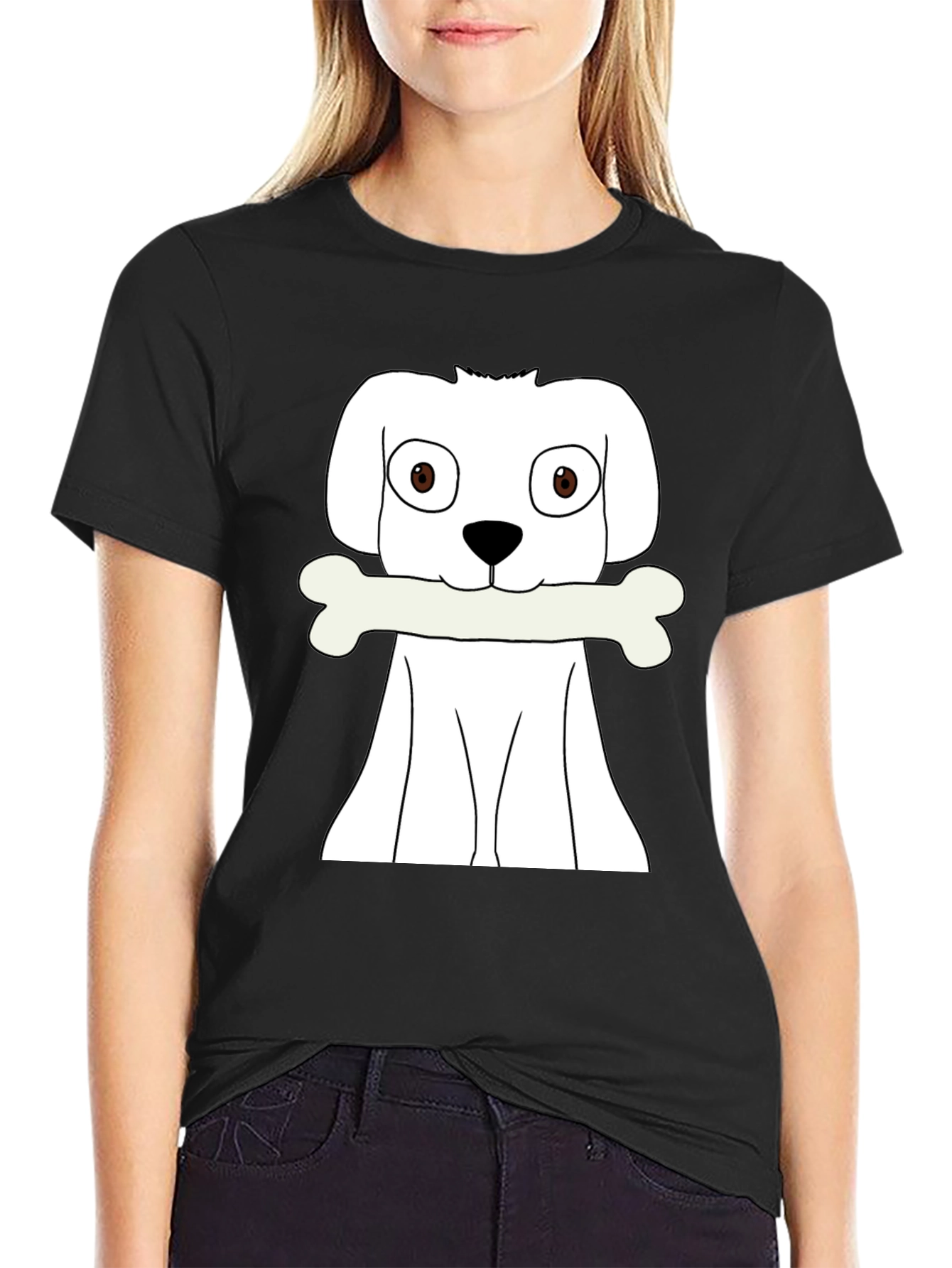 Dog with Bone Graphic T-Shirt - Black