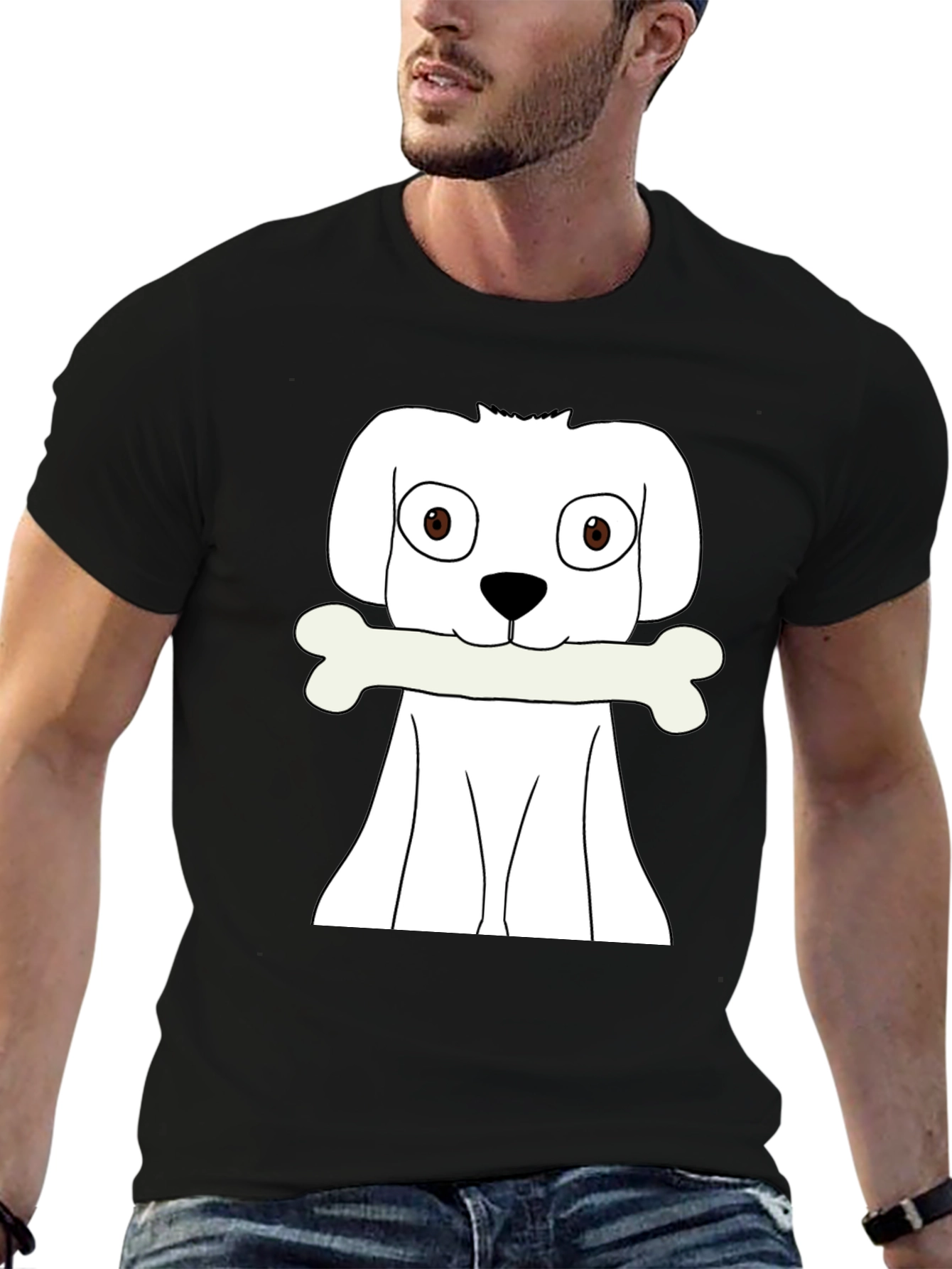 Dog with Bone Graphic T-Shirt - Black